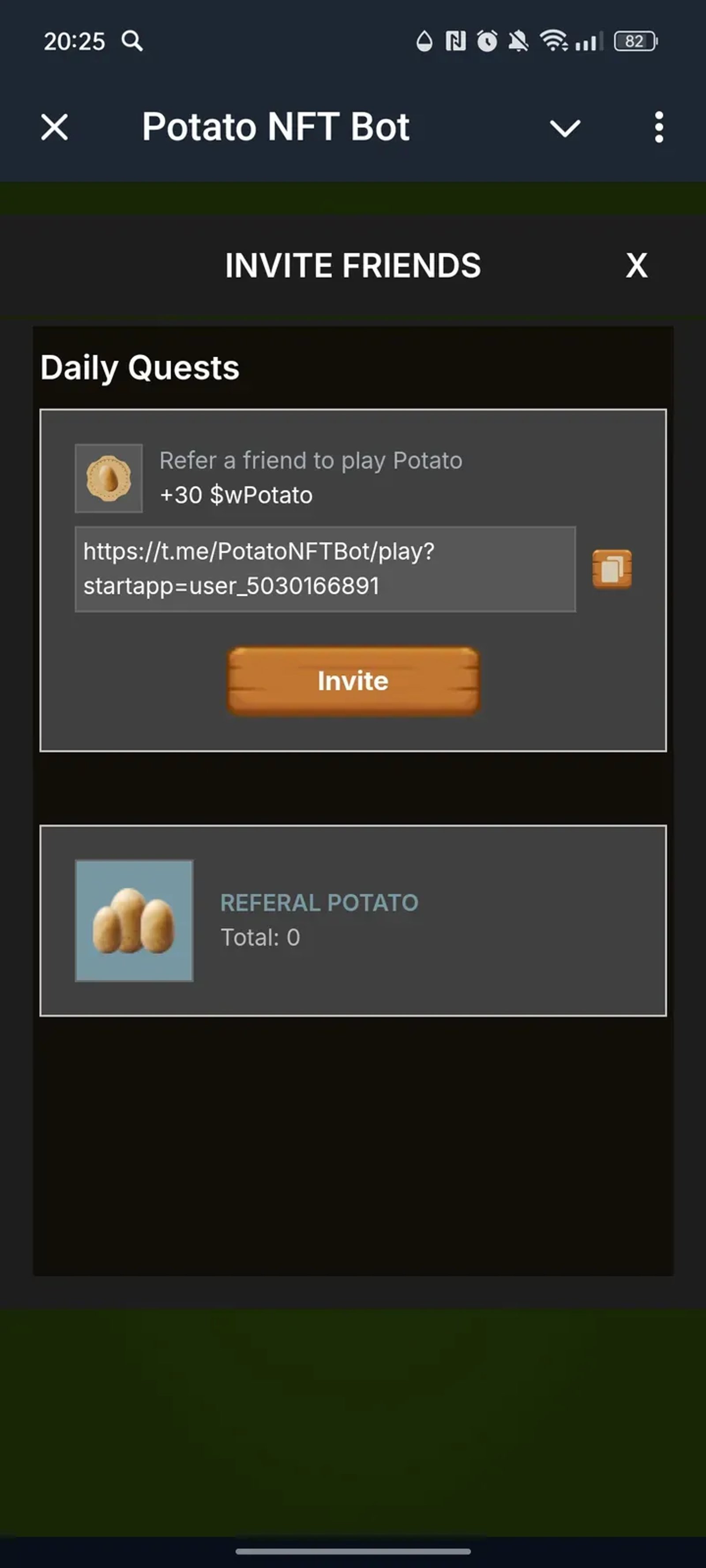 Potato NFT Bot в Телеграм — скриншот 3