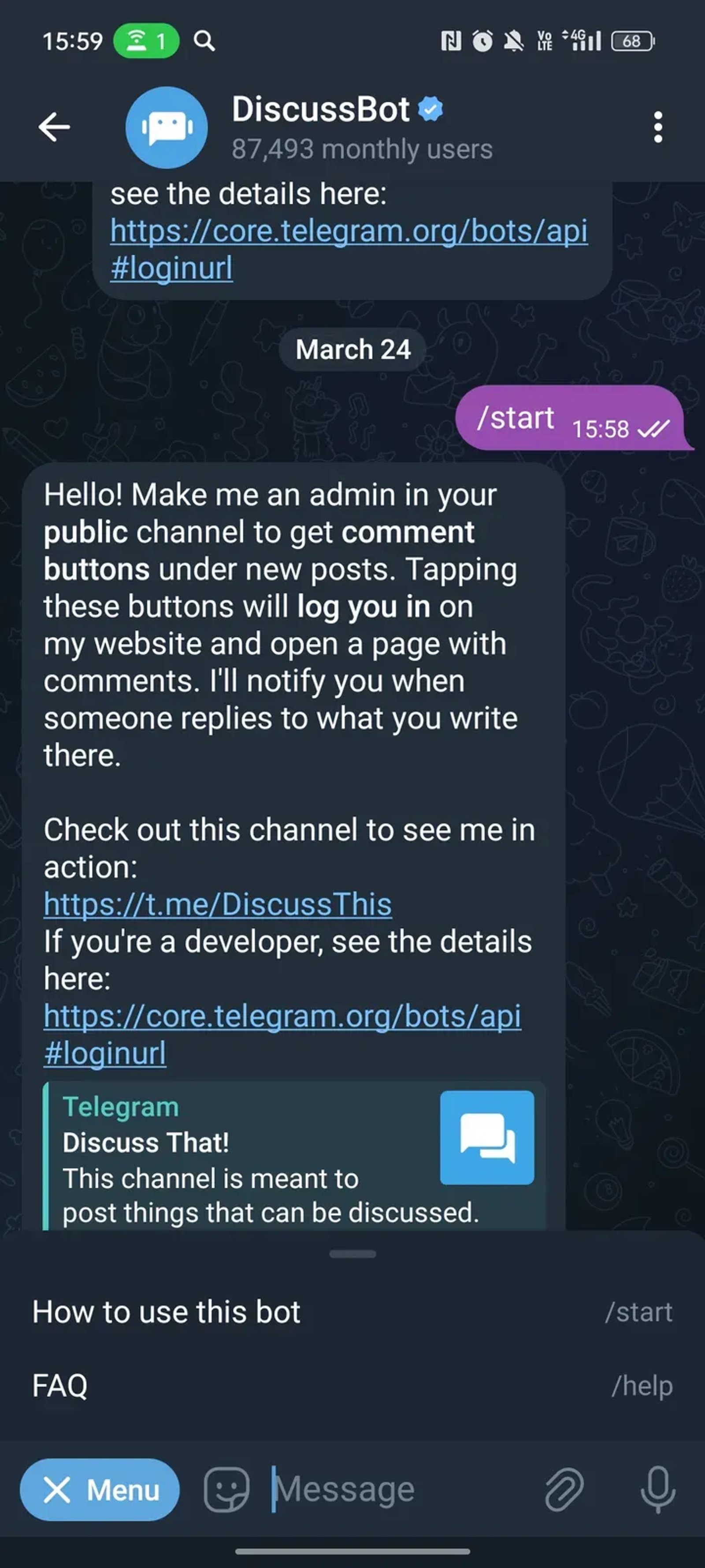 DiscussBot в Телеграм — скриншот 3