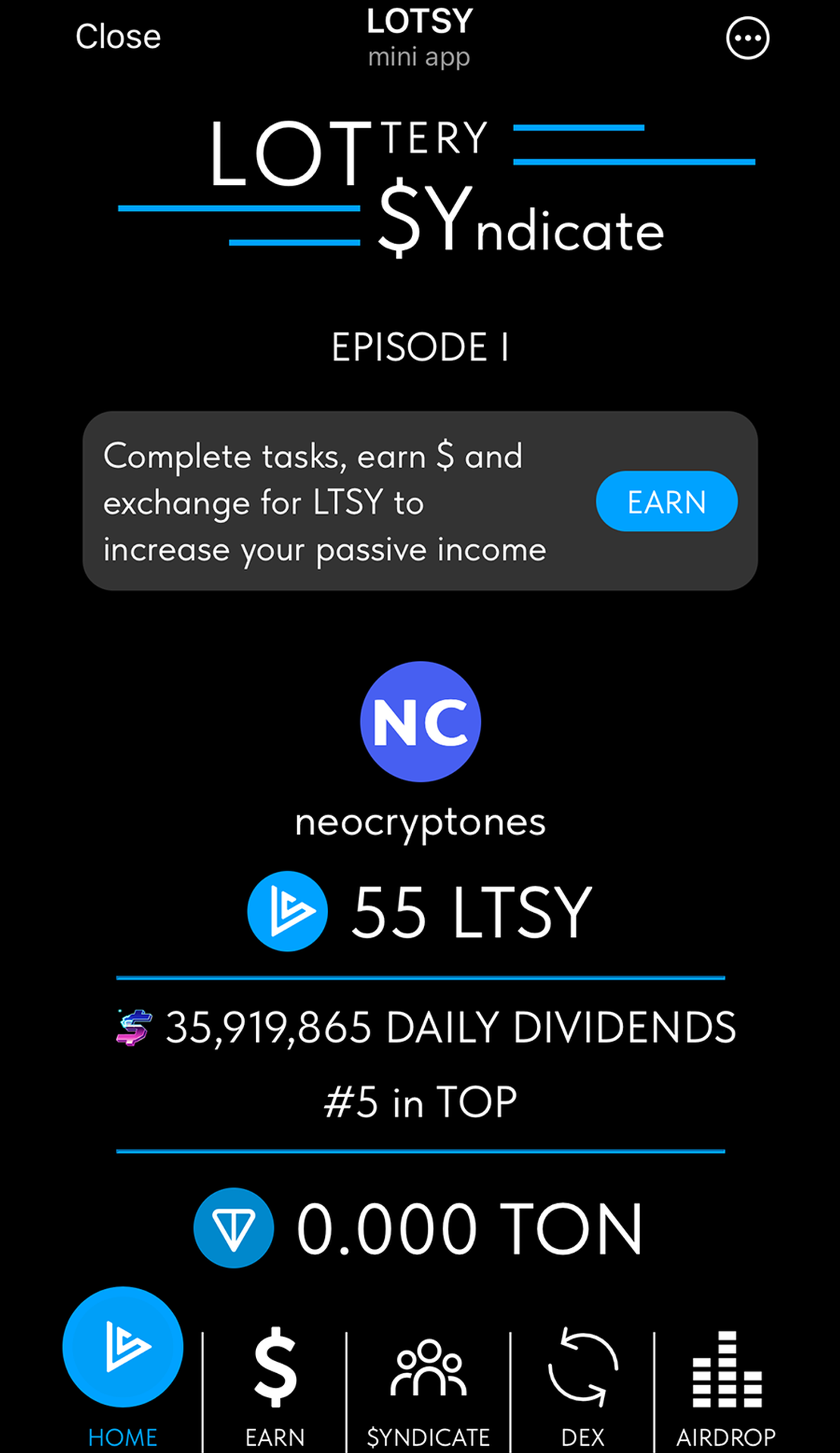 LOTSY в Телеграм — скриншот 1