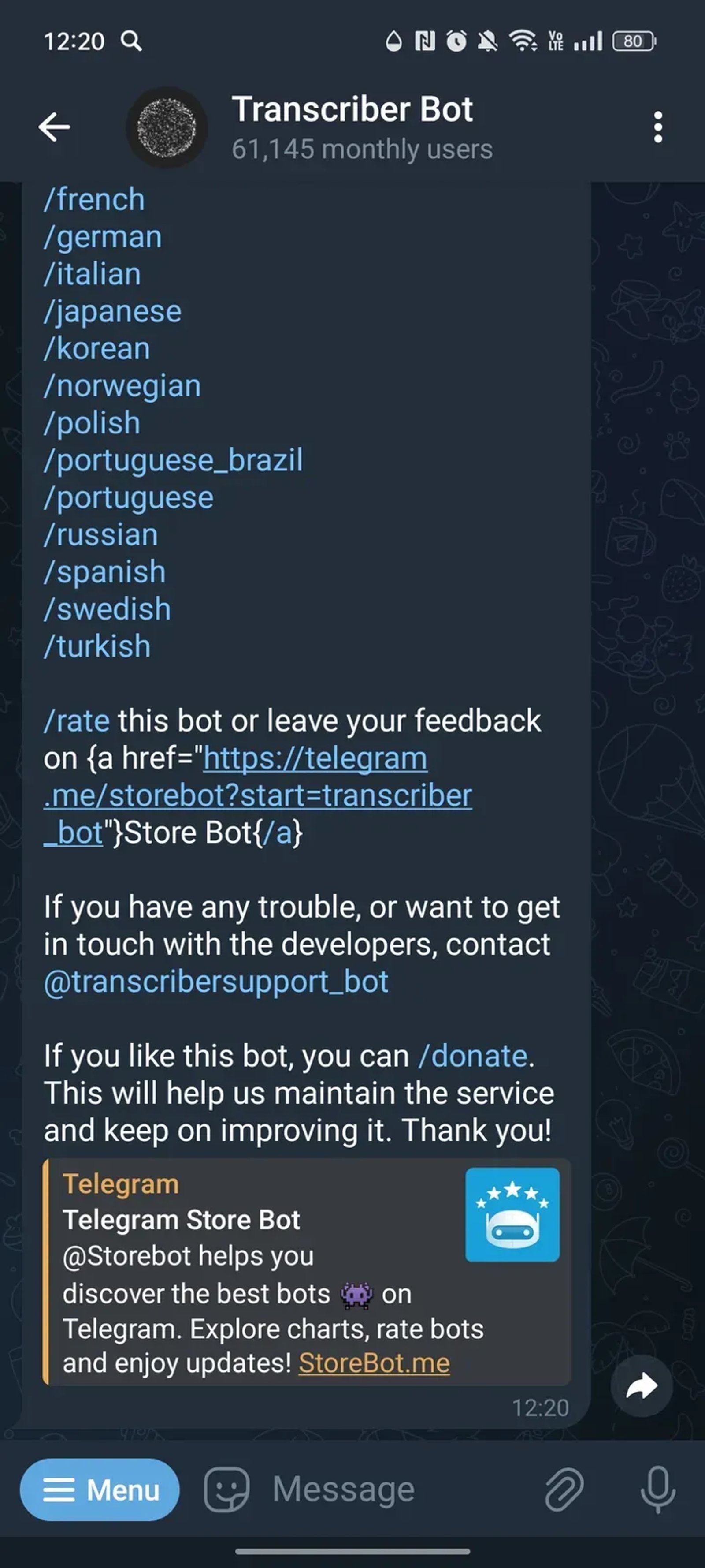 Transcriber Bot в Телеграм — скриншот 2