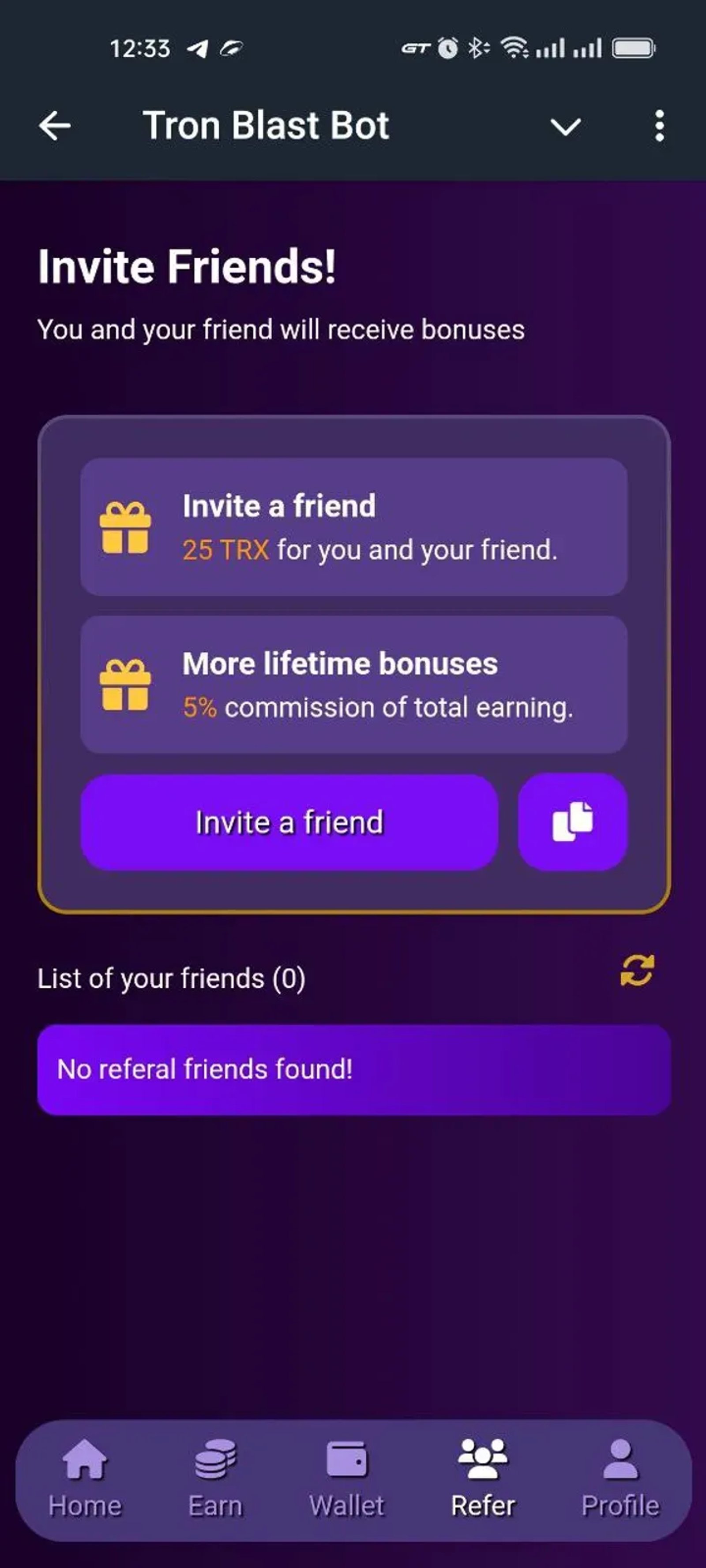 Tron Blast Bot в Телеграм — скриншот 2