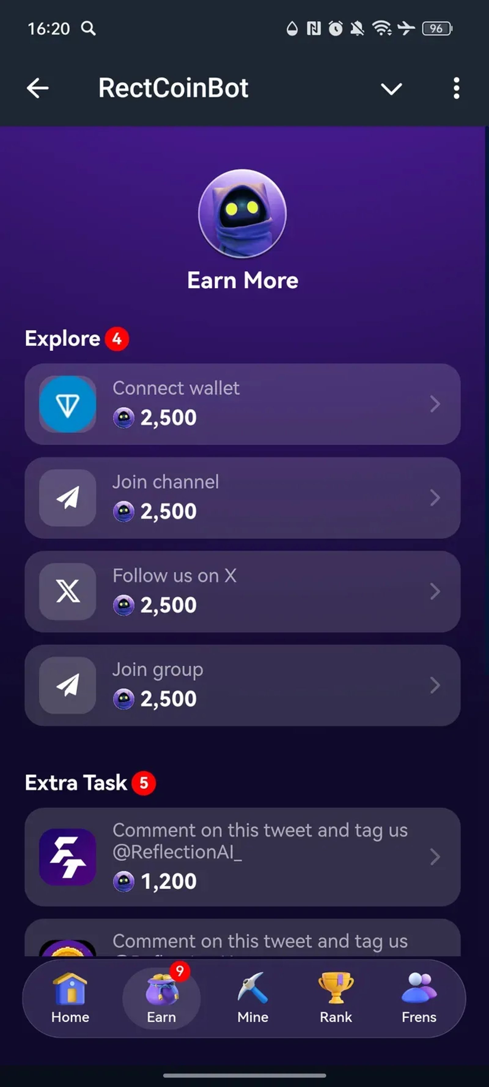 RectCoinBot в Телеграм — скриншот 2