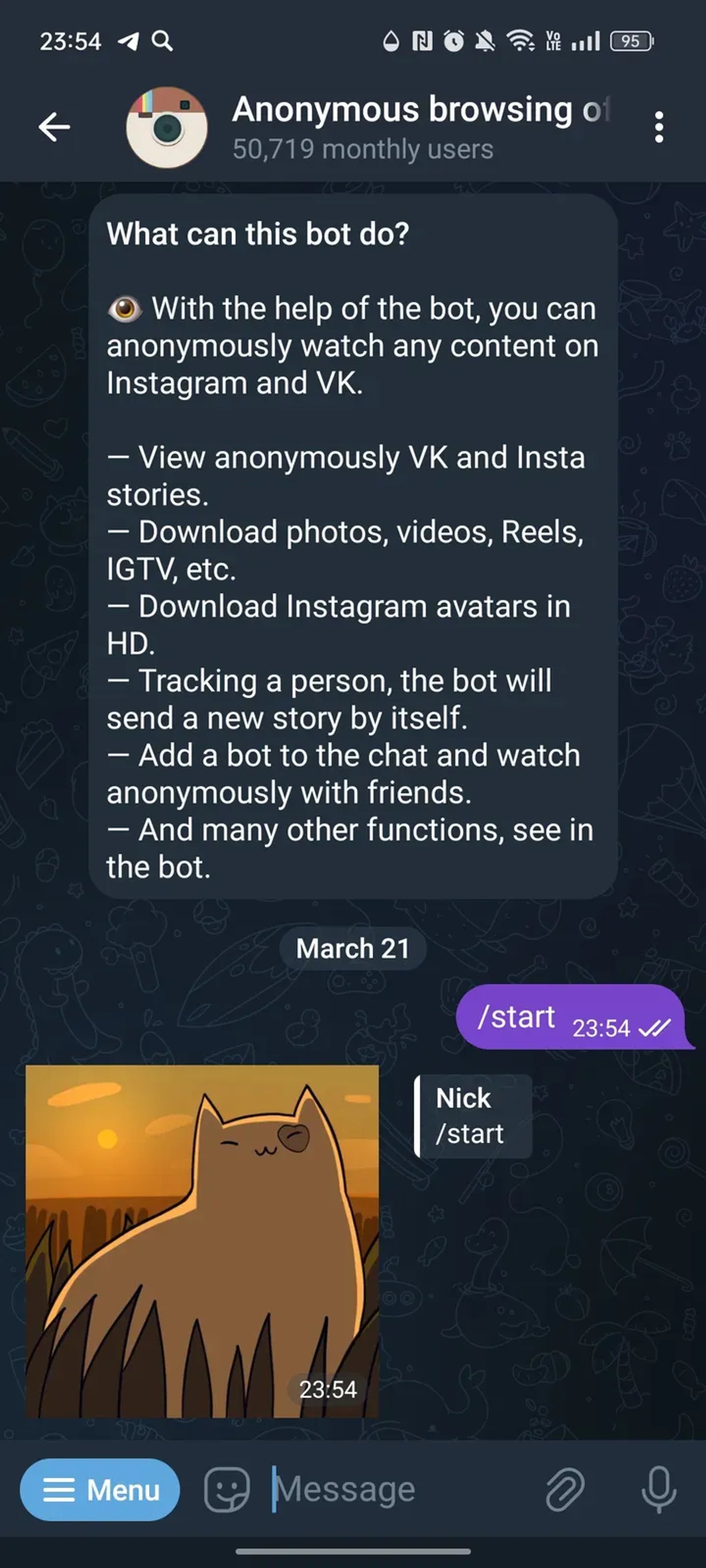instaanonymbot Telegram Screenshot 1