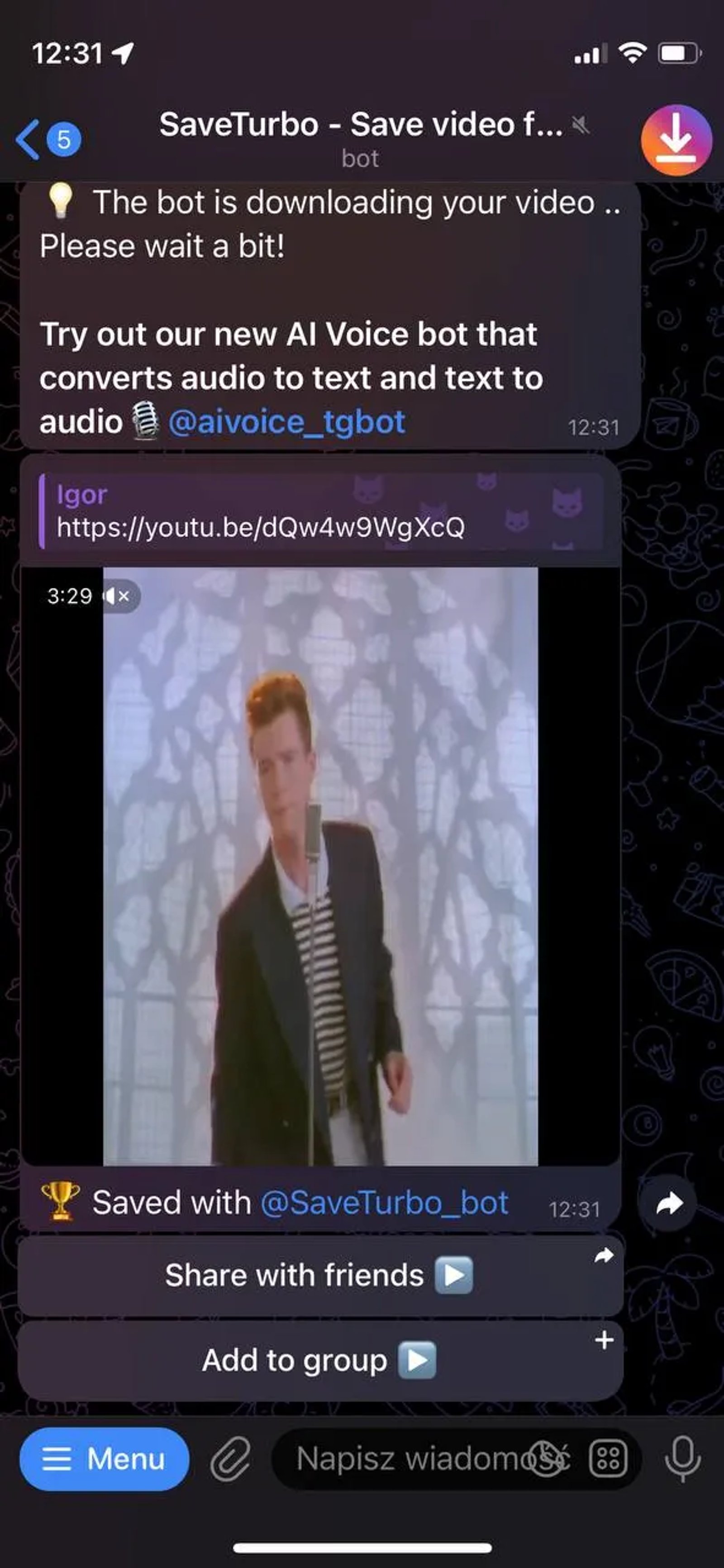 SaveTurbo - Save video from TikTok, Instagram, YouTube ⚡️ в Телеграм — скриншот 1