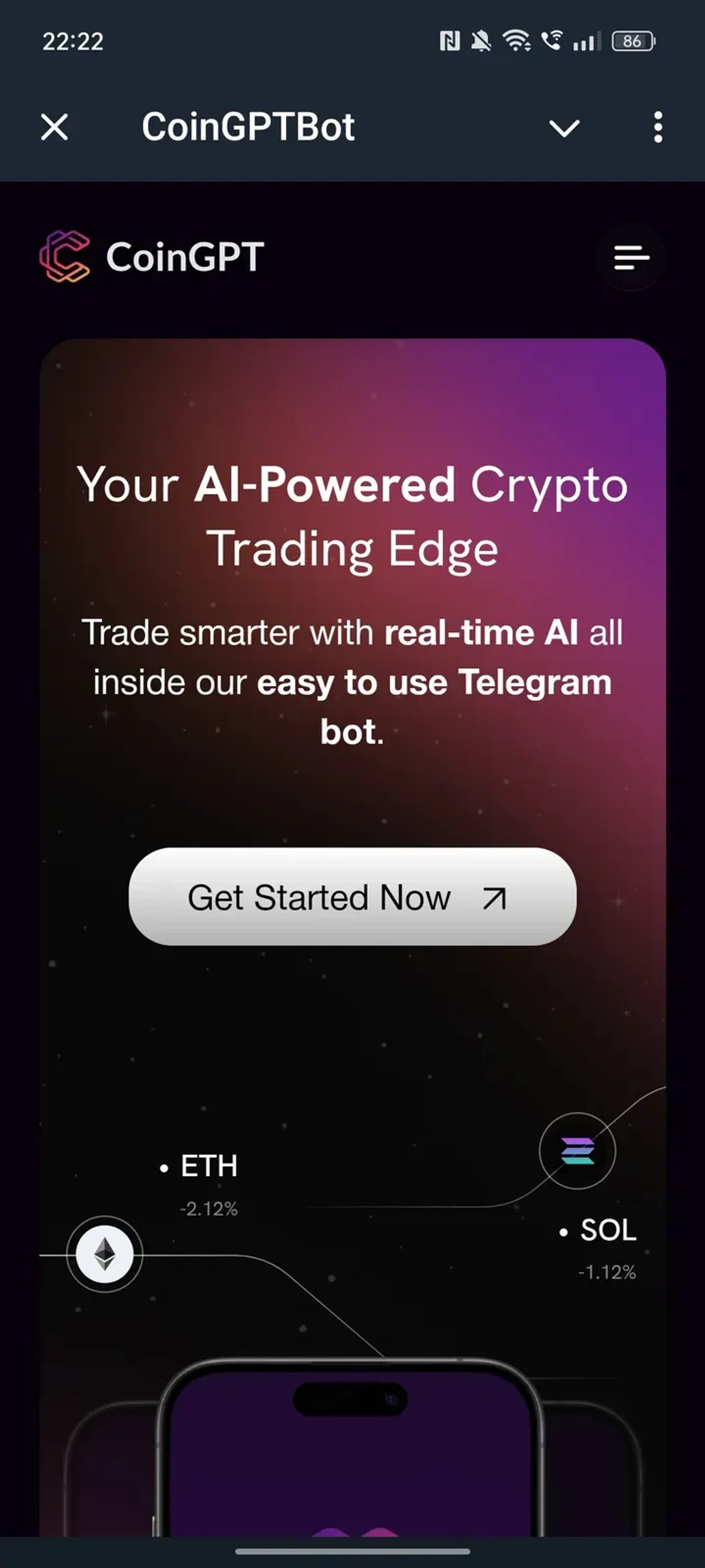 CoinGPTBot в Telegram — скриншот 1