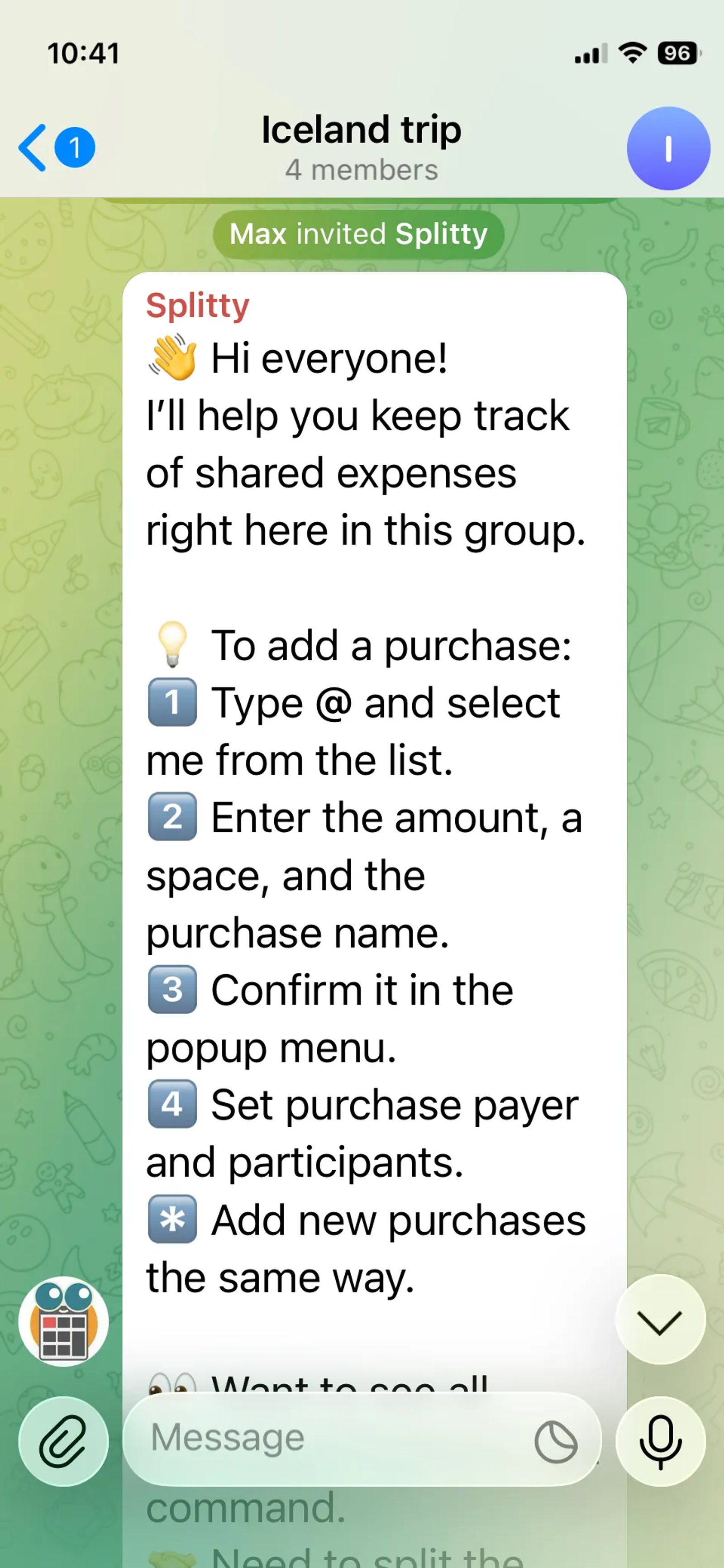 Splitty в Телеграм — скриншот 1