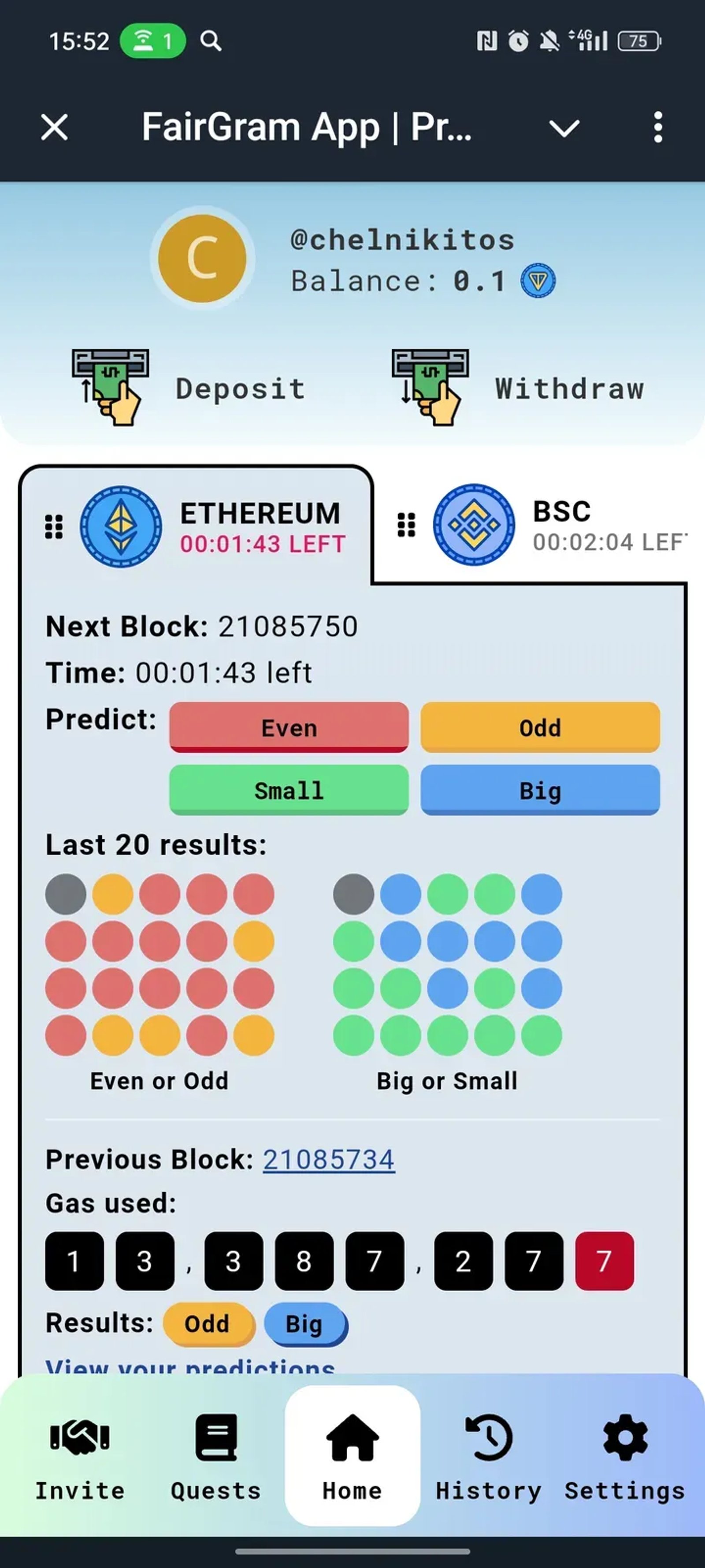 FairGram App | Predict Odd/Even/Small/Big of gas on Telegram в Телеграм — скриншот 1