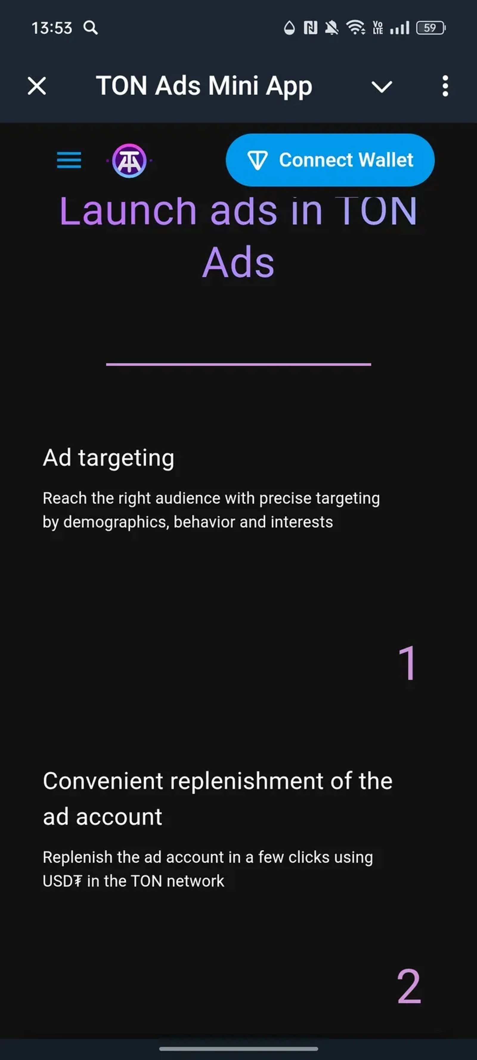 TON Ads Mini App в Телеграм — скриншот 2