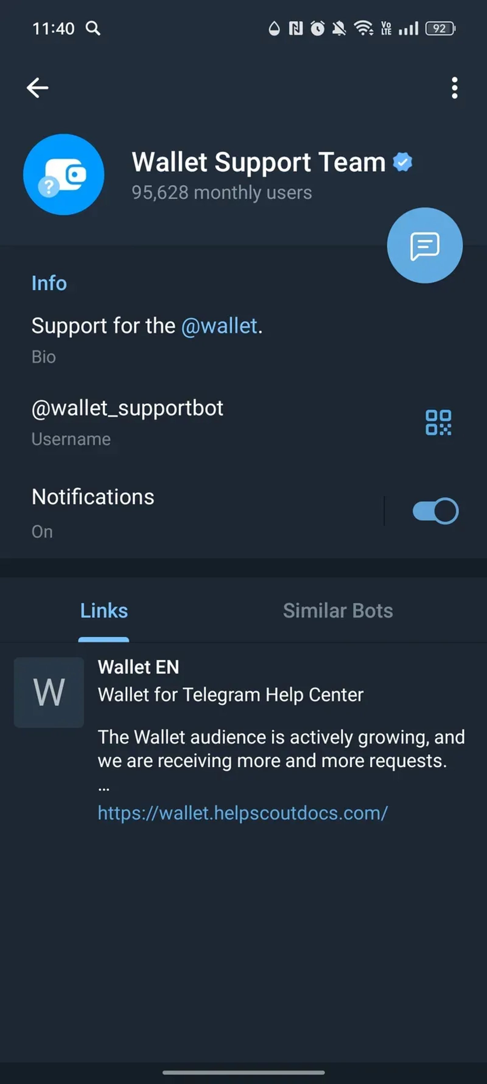 Wallet Support Team в Телеграм — скриншот 3
