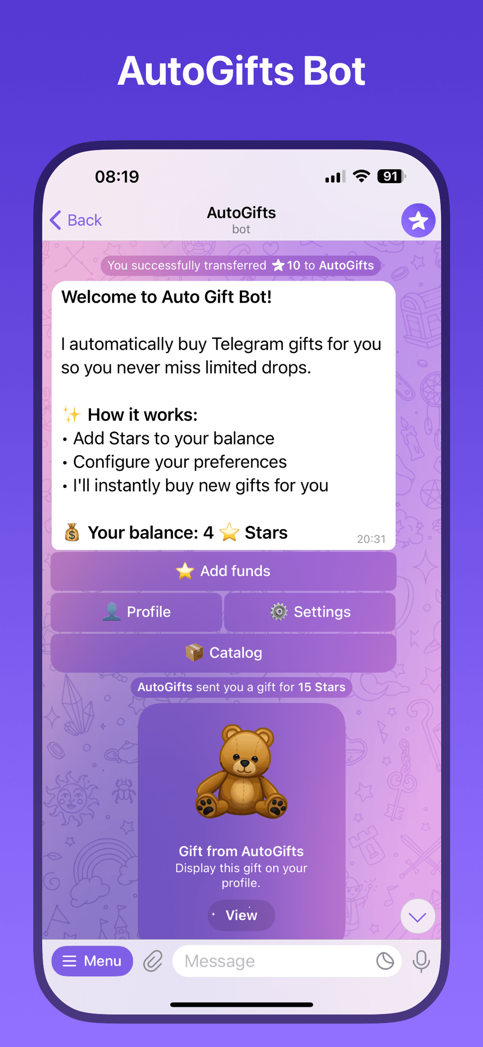 AutoGifts в Телеграм — скриншот 1