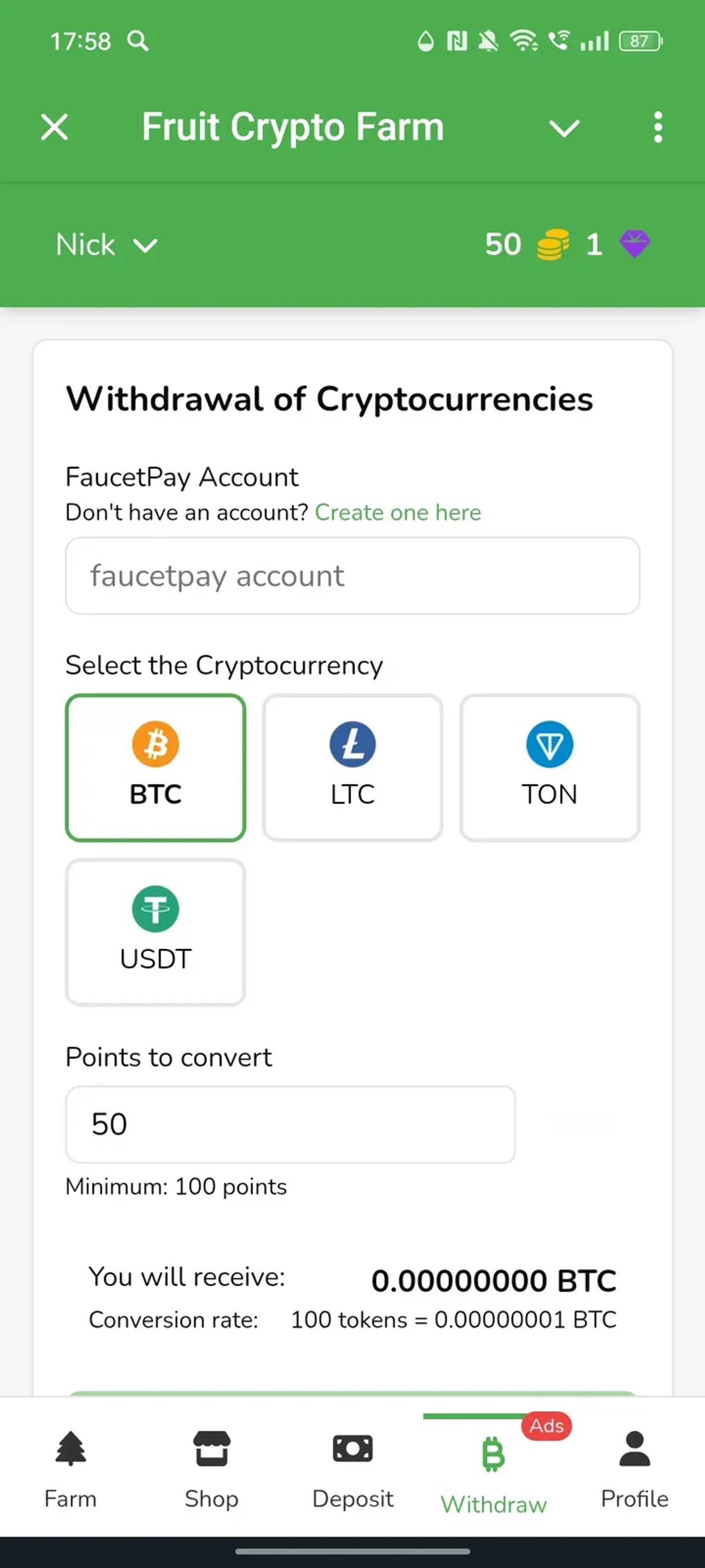 Fruit Crypto Farm в Телеграм — скриншот 4