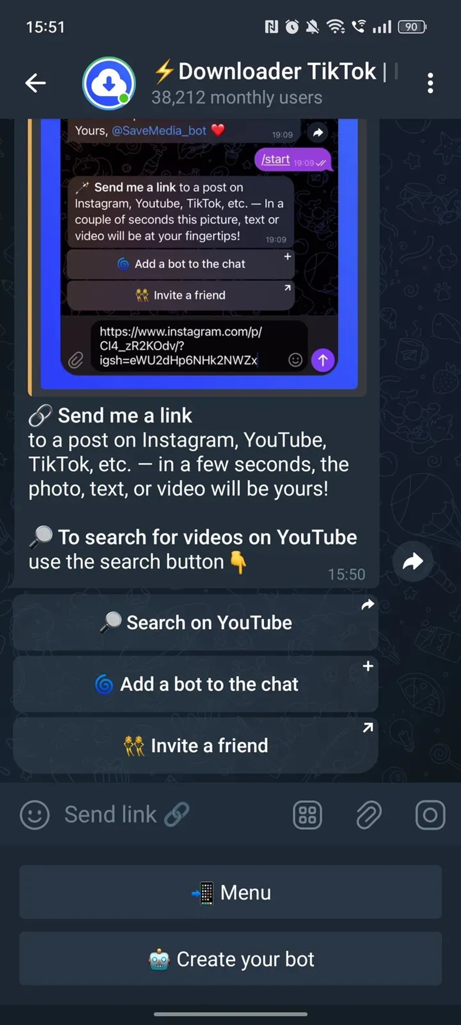 ⚡️Downloader TikTok | Instagram | YouTube в Телеграм — скриншот 3