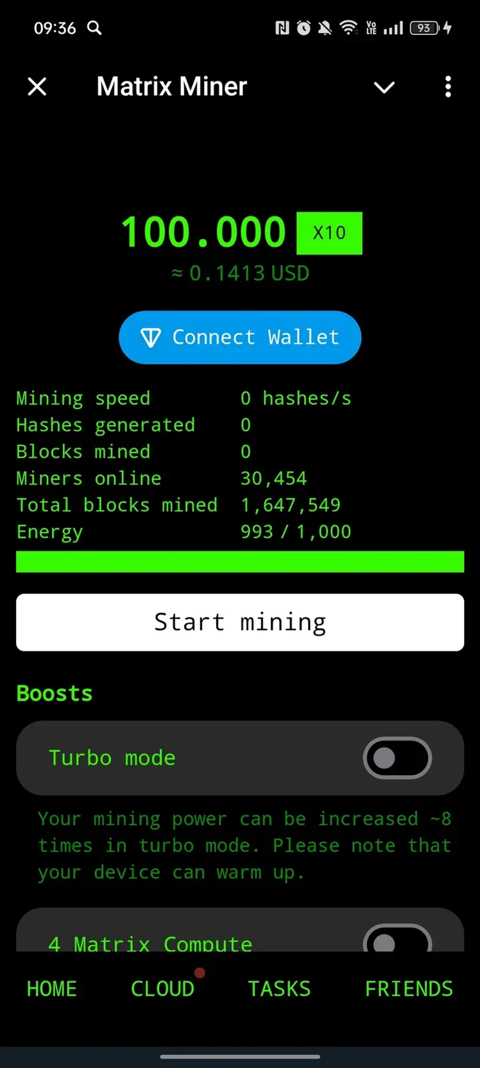 Matrix Miner в Телеграм — скриншот 1