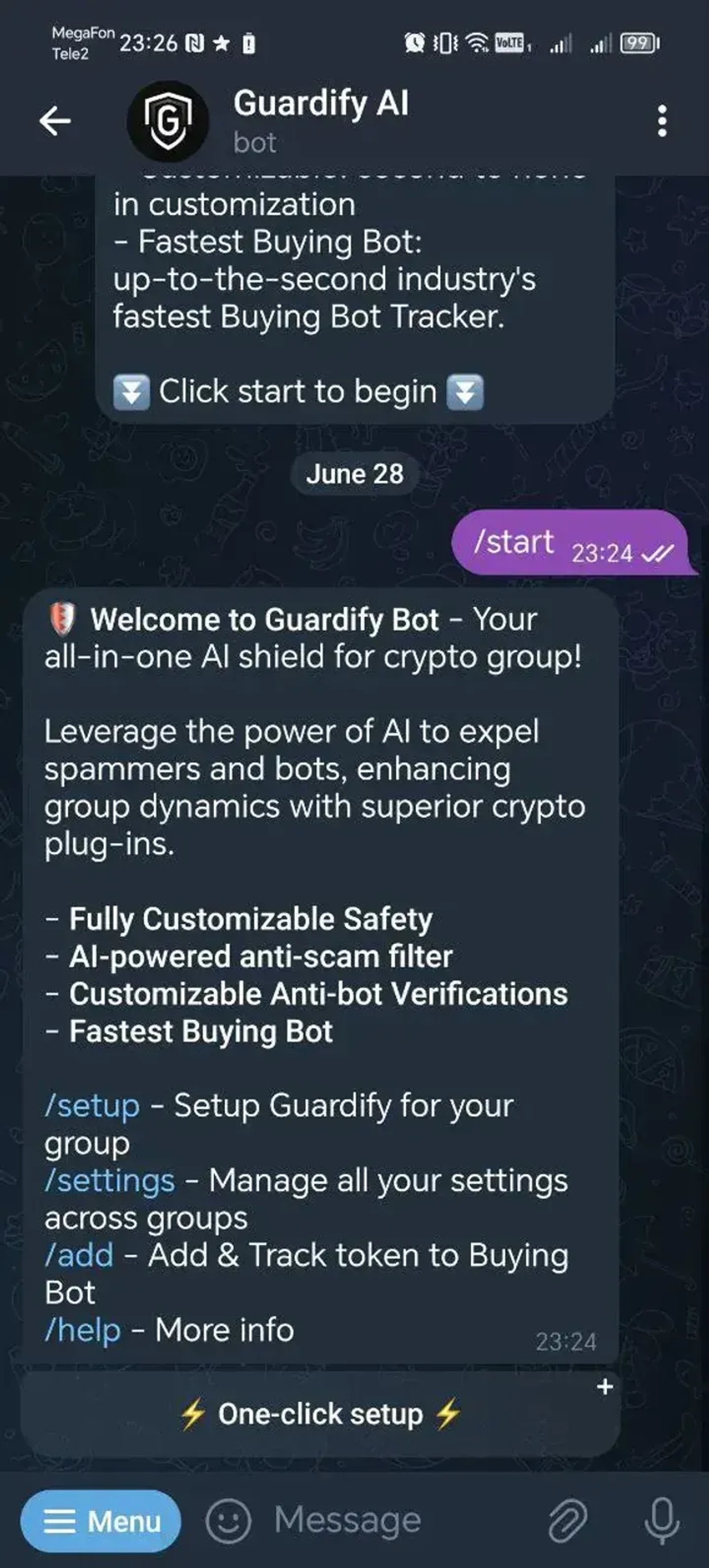 Guardify AI в Телеграм — скриншот 1