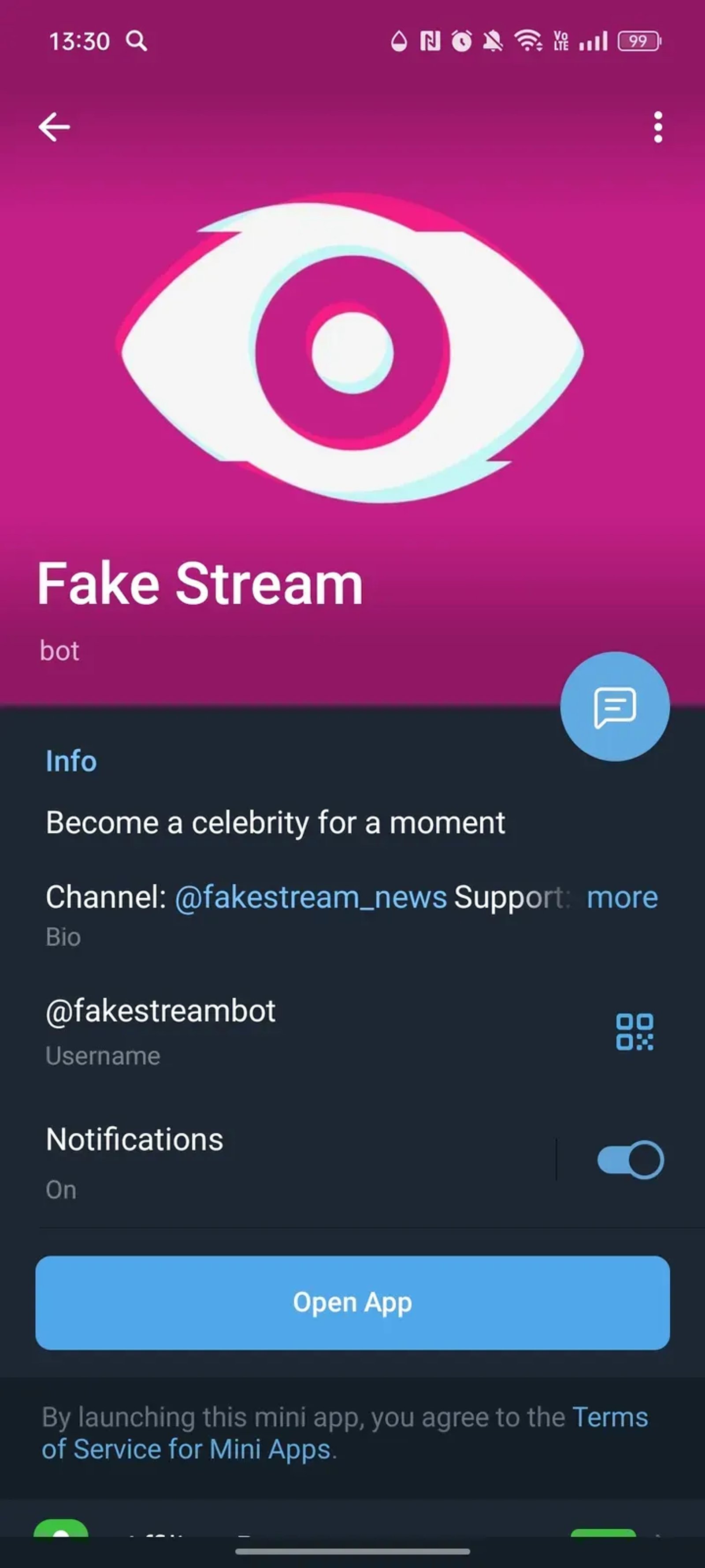 Fake Stream в Телеграм — скриншот 4