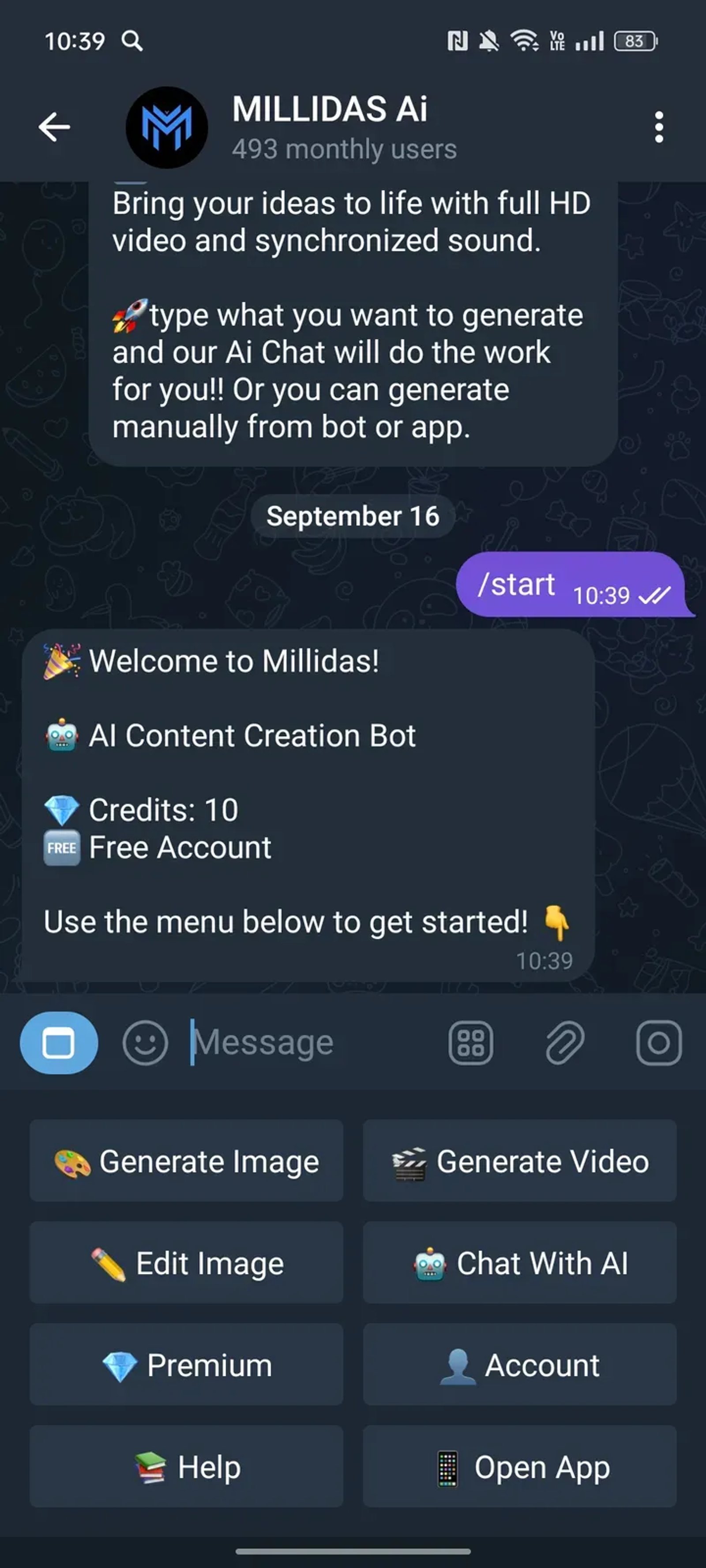 MILLIDAS Ai в Телеграм — скриншот 4
