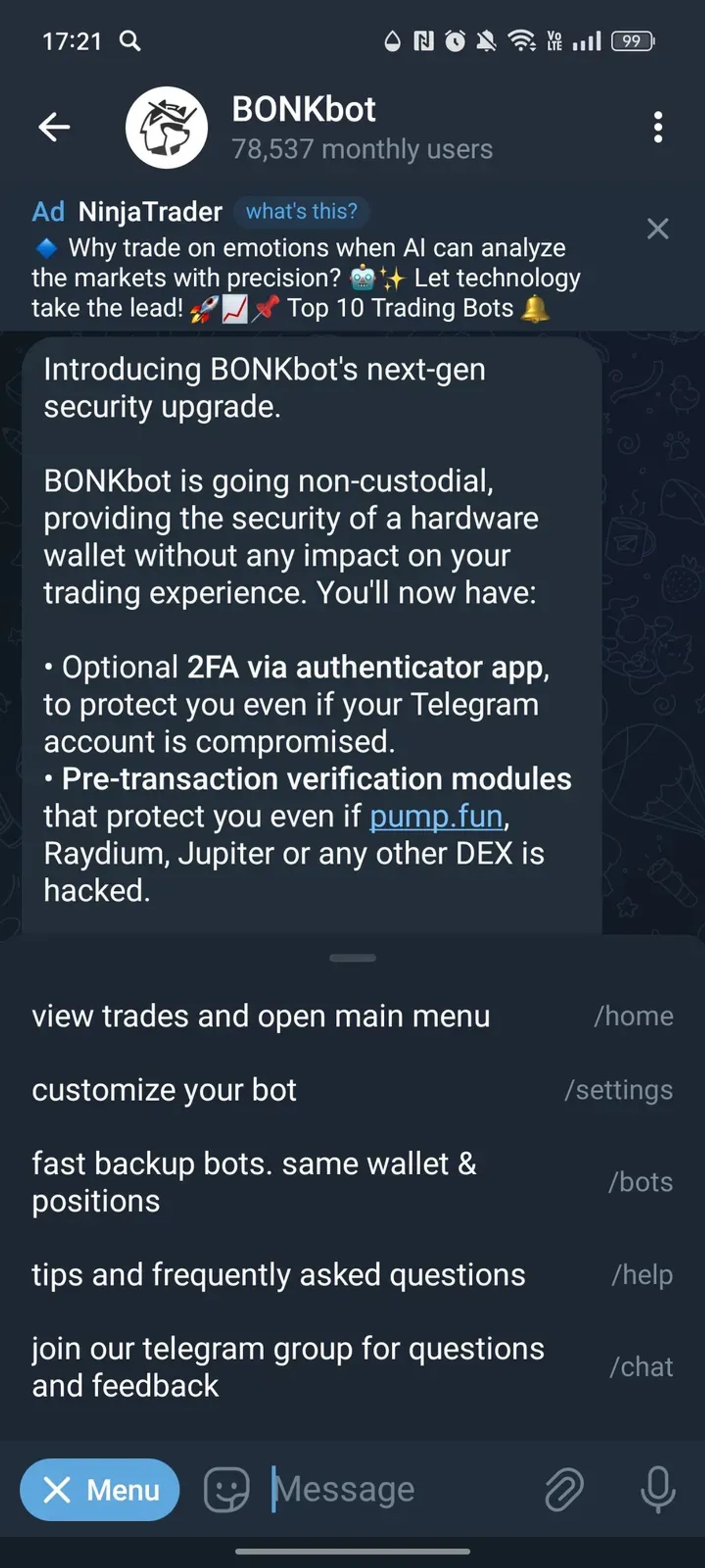 BONKbot в Телеграм — скриншот 3