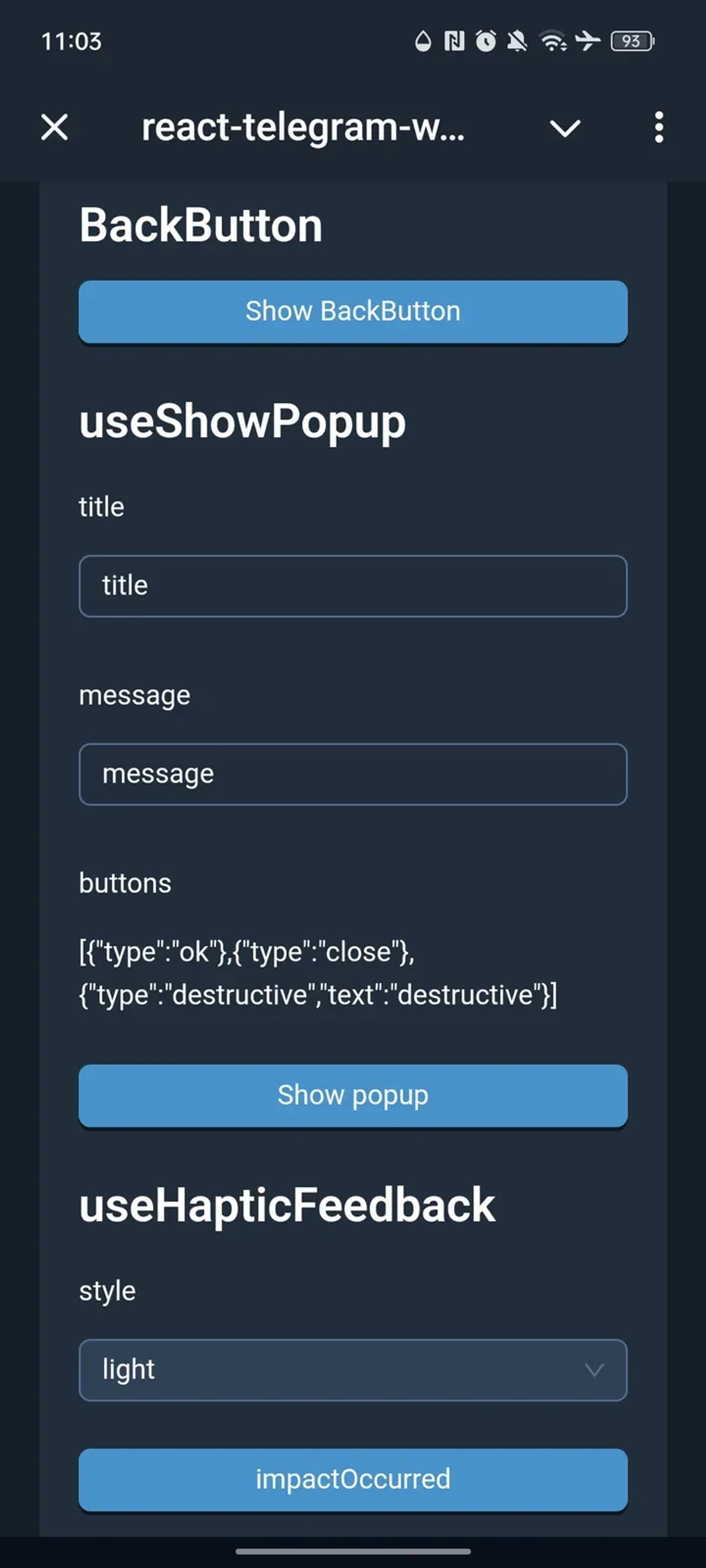 react-telegram-web-app в Телеграм — скриншот 2