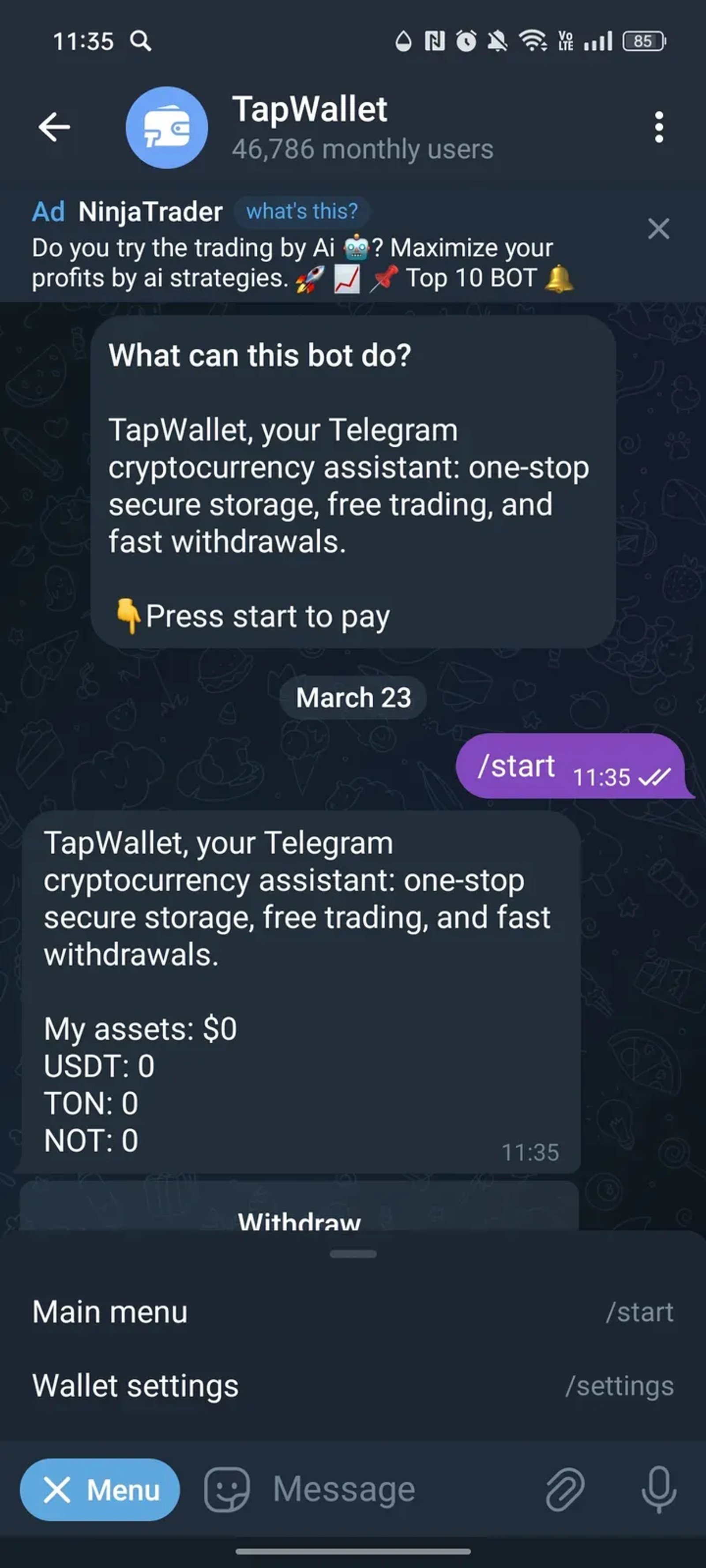 TapWallet в Телеграм — скриншот 2