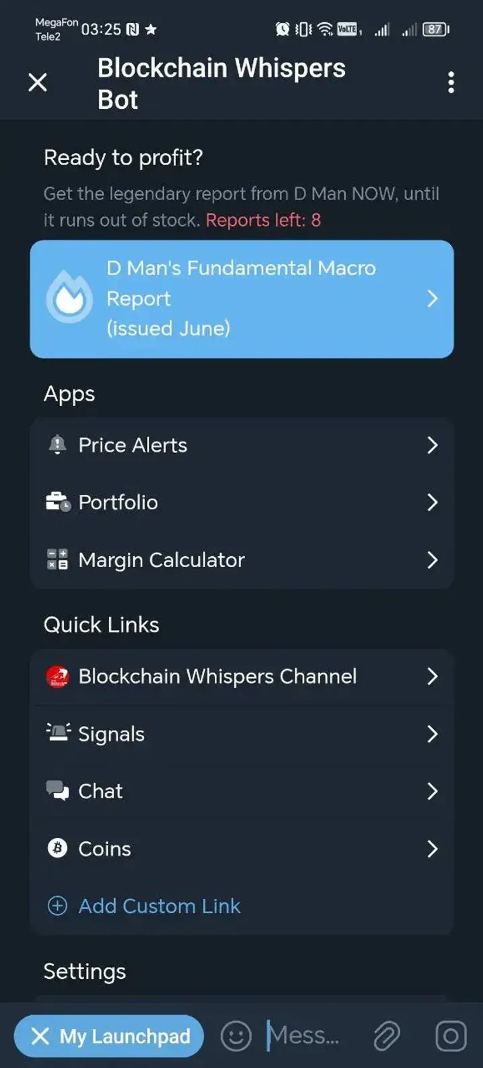 Blockchain Whispers Bot в Телеграм — скриншот 4