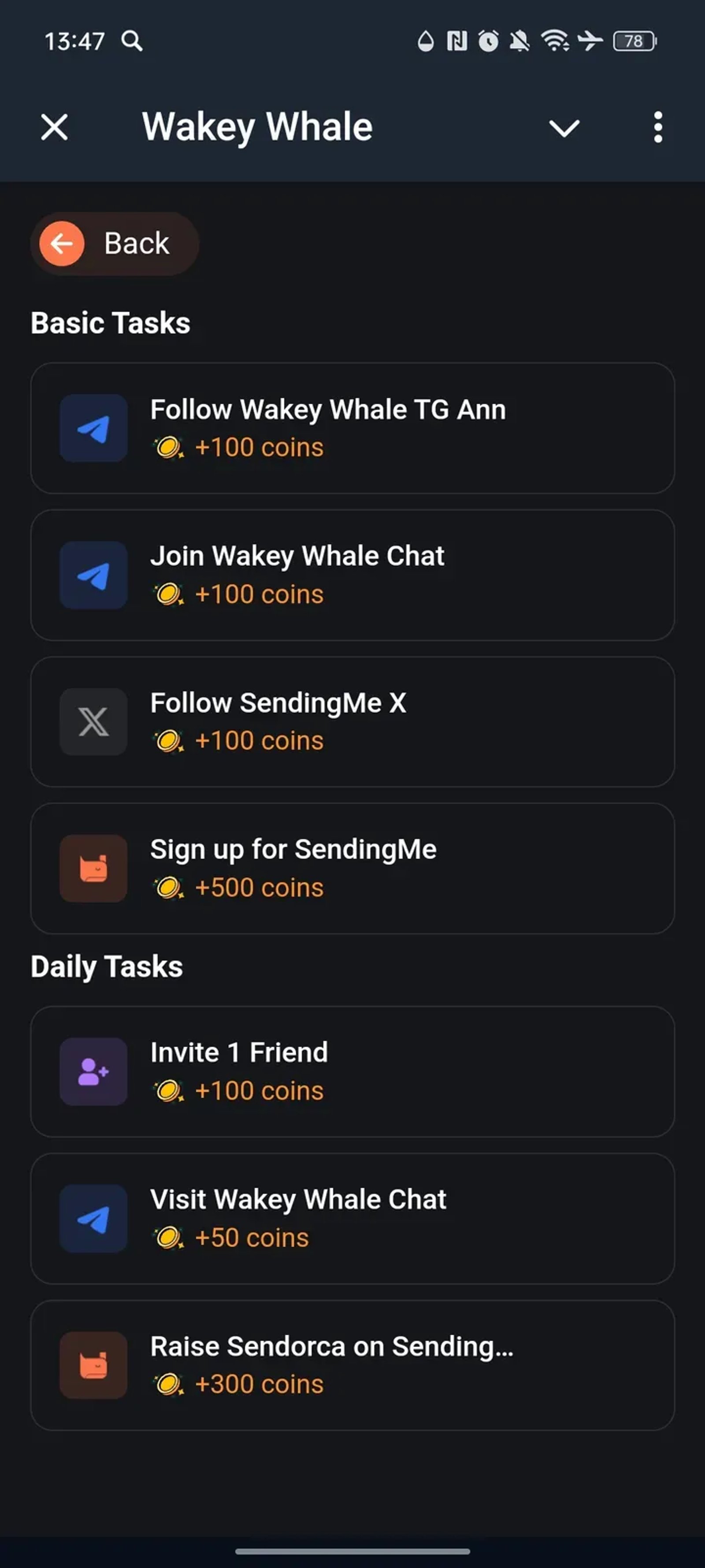 Wakey Whale в Телеграм — скриншот 2