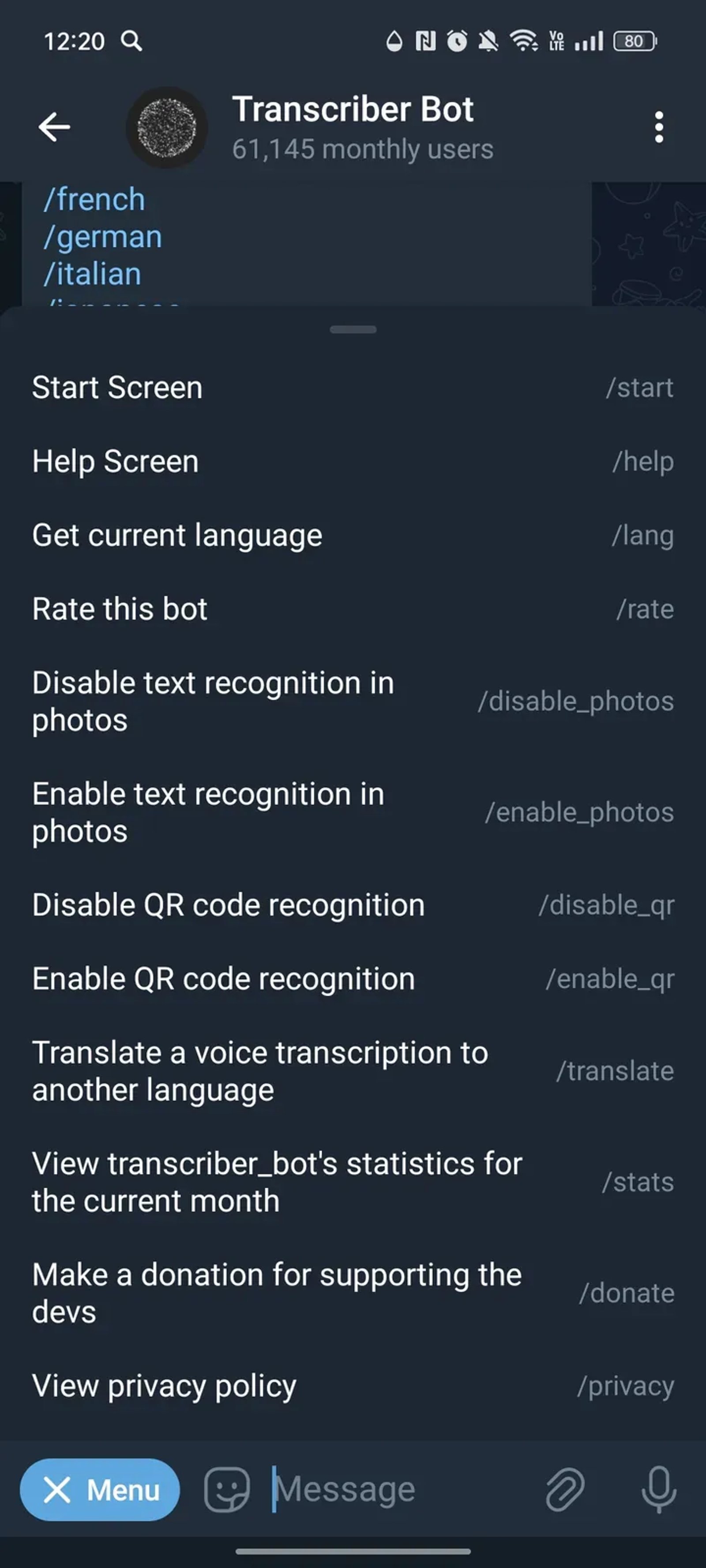 Transcriber Bot в Телеграм — скриншот 3