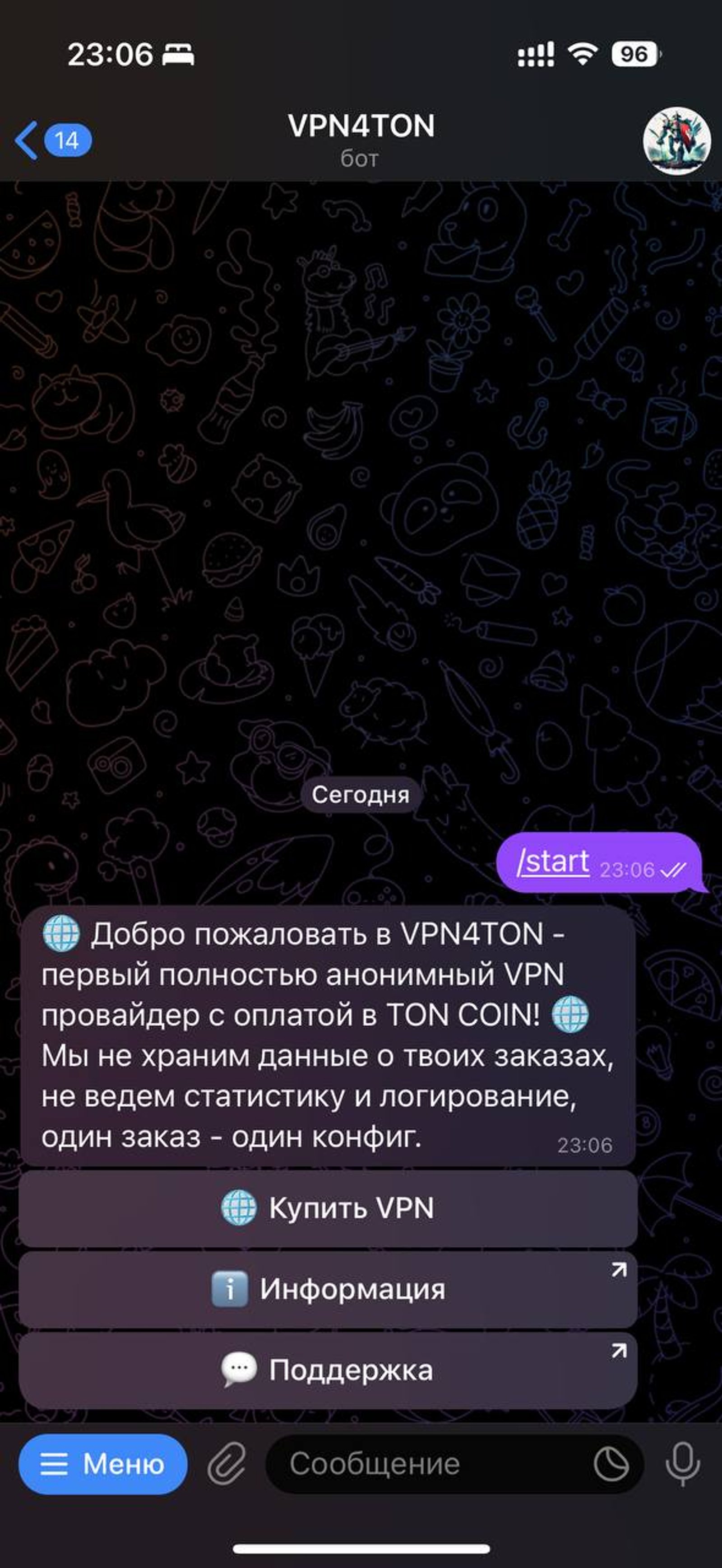 VPN4TON в Телеграм — скриншот 1