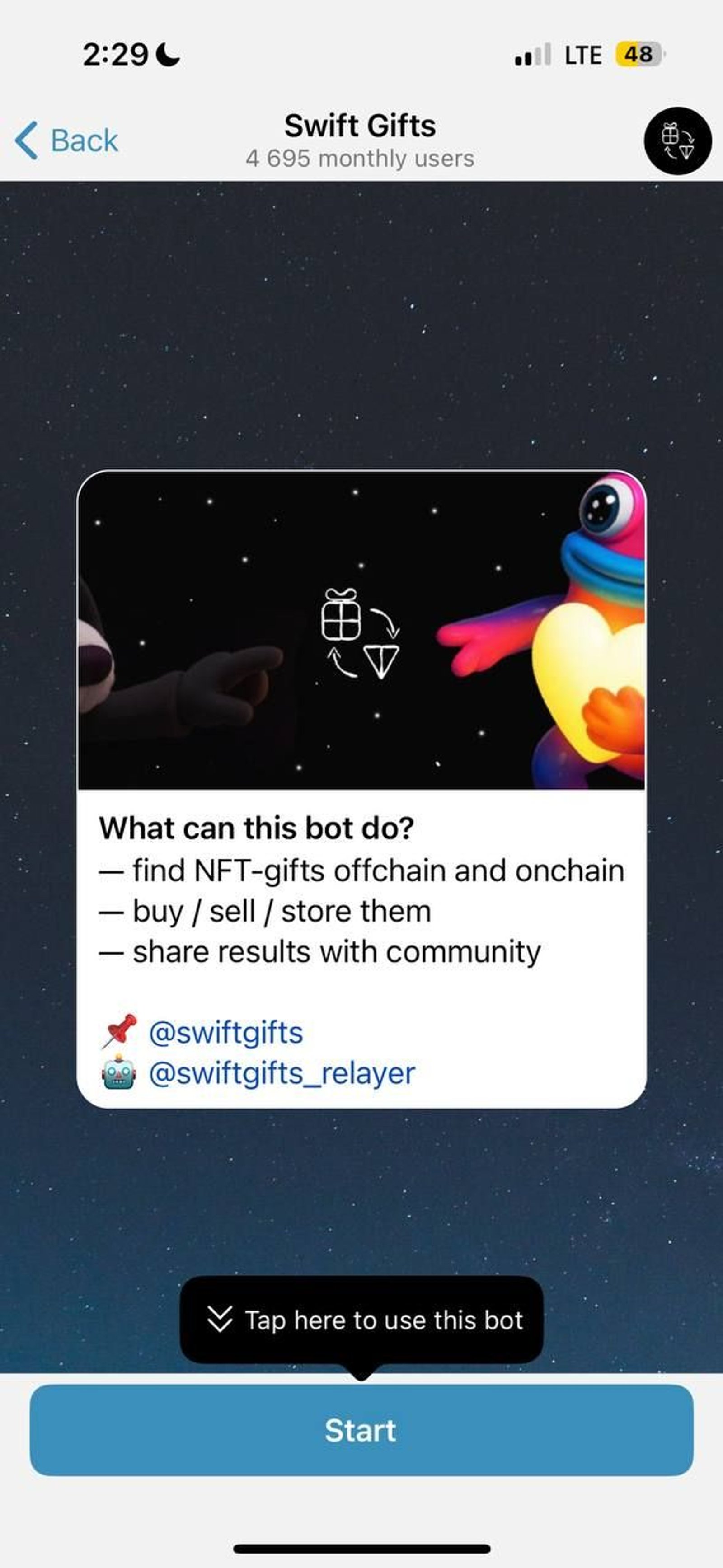 Swift Gifts в Телеграм — скриншот 1