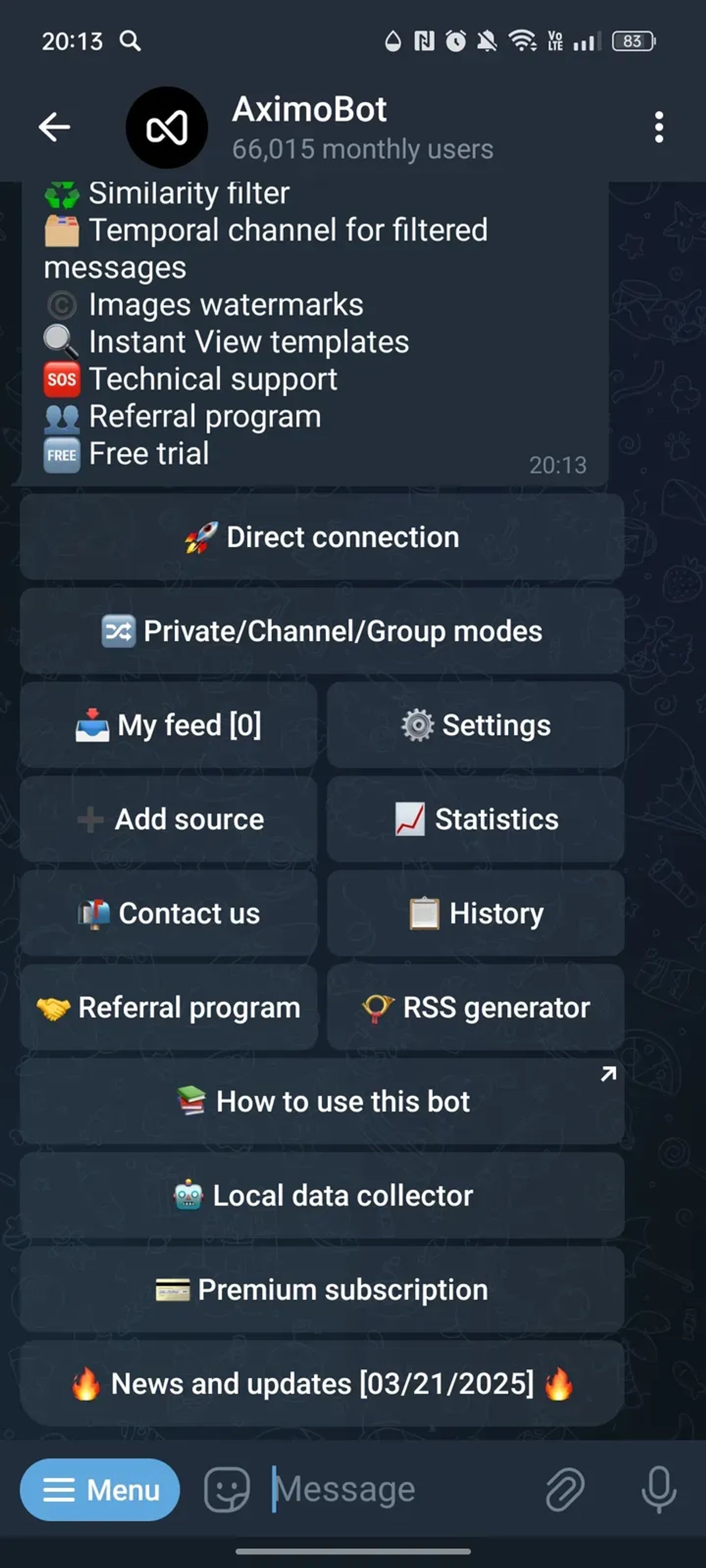 AximoBot в Телеграм — скриншот 3