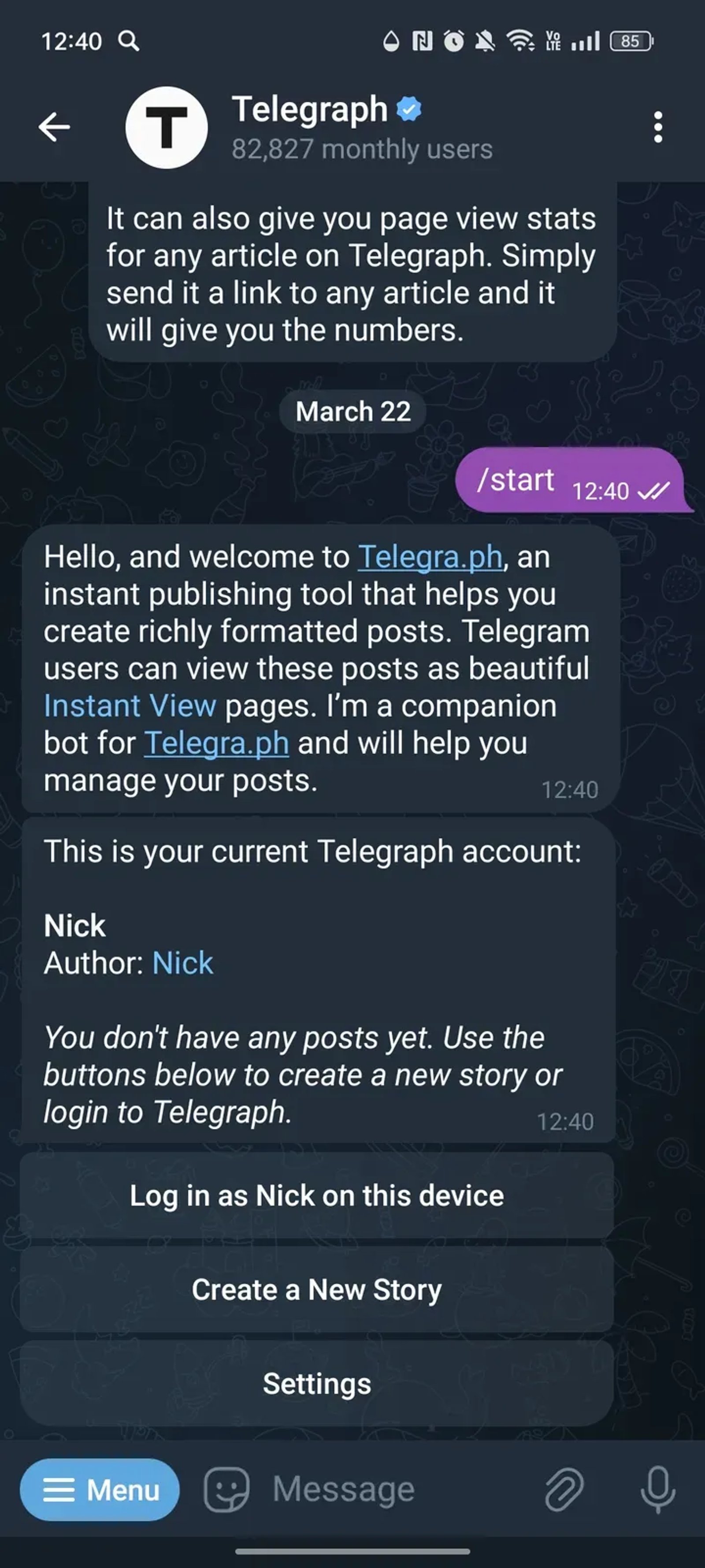 Telegraph в Телеграм — скриншот 2