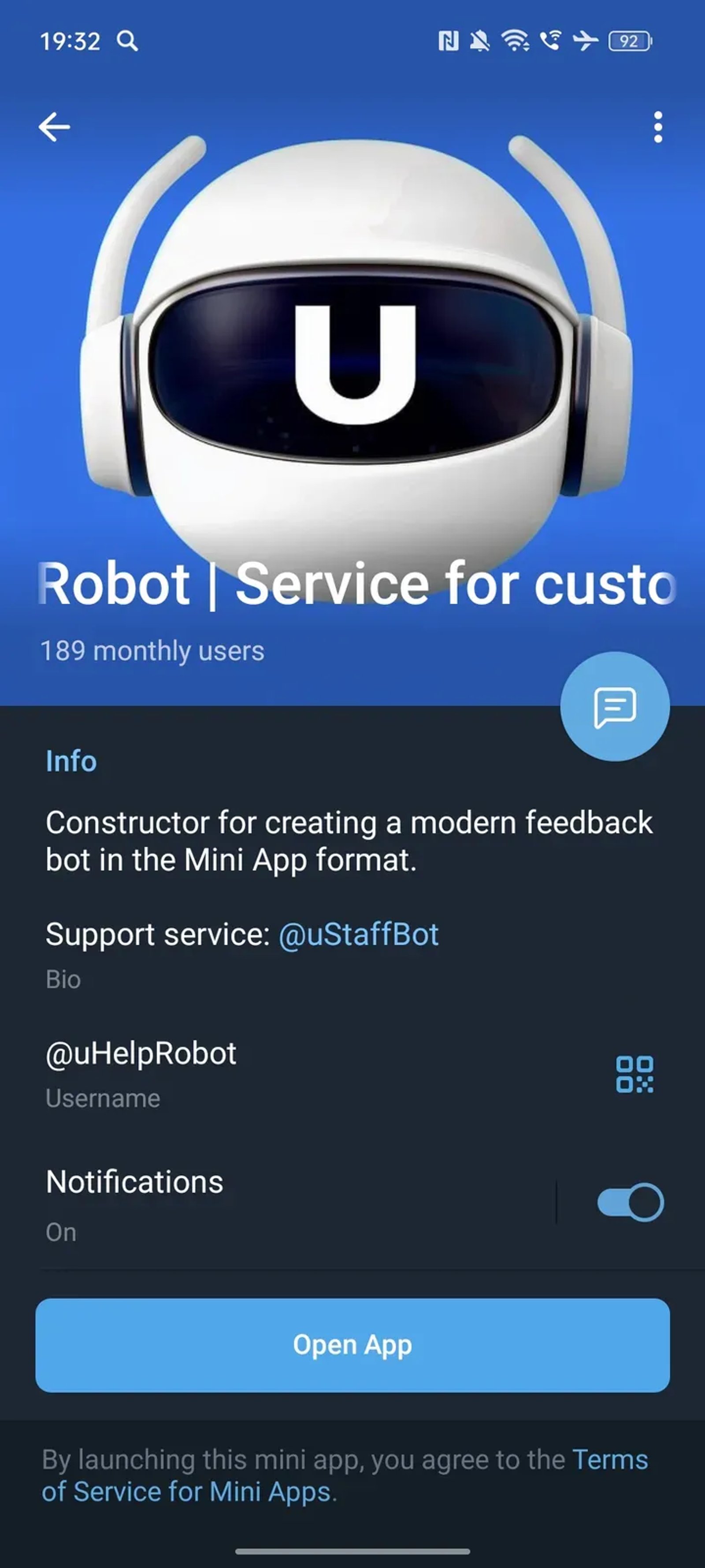 uHelpRobot | Service for customer support and communication в Телеграм — скриншот 4