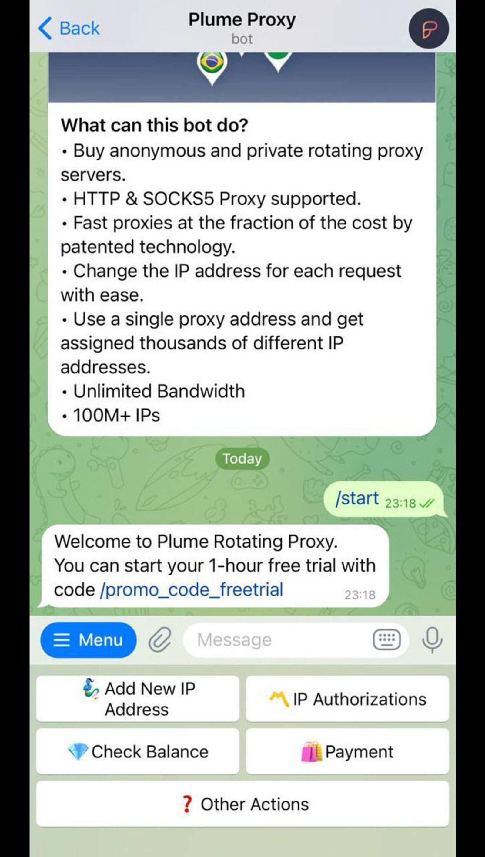 Plume Proxy в Телеграм — скриншот 1