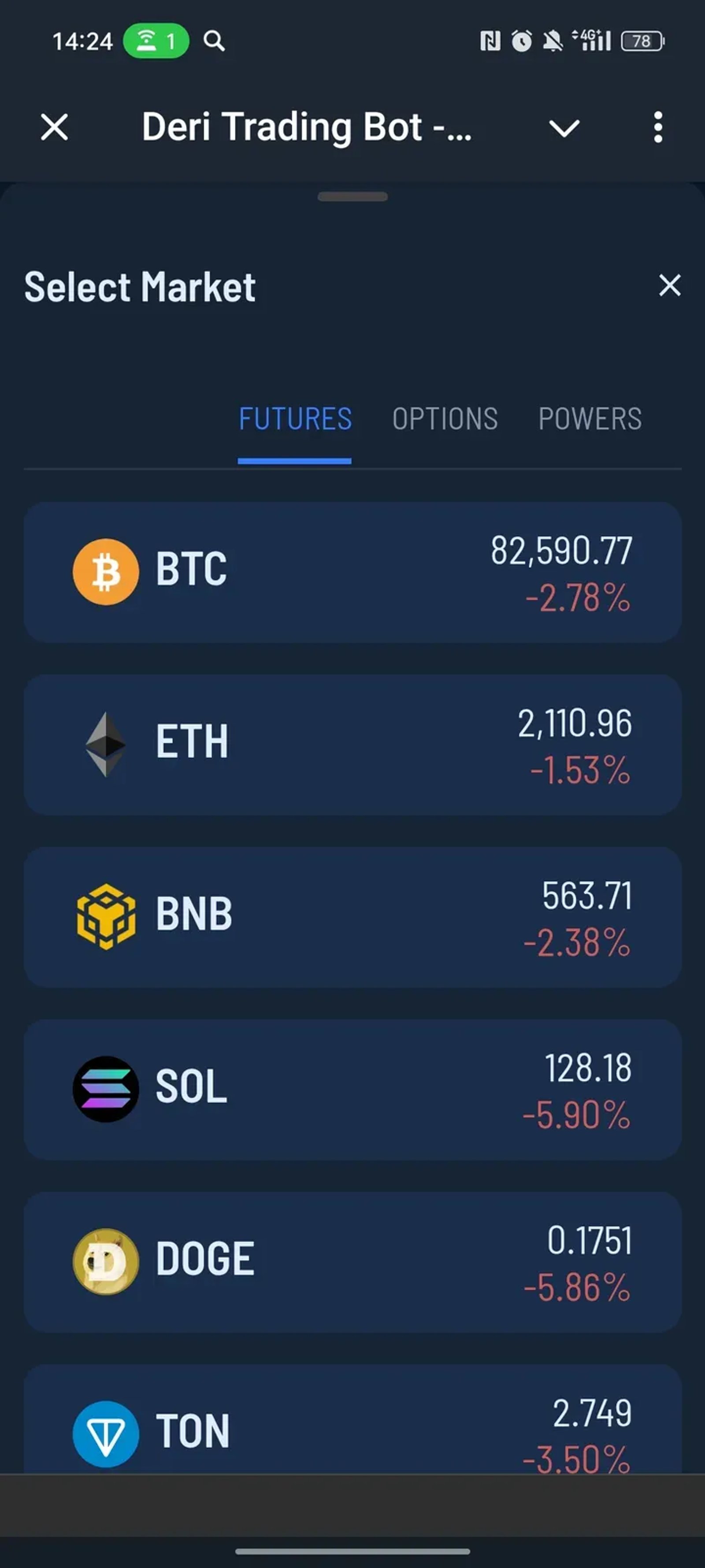Deri Trading Bot - Trade Futures & Options в Телеграм — скриншот 4