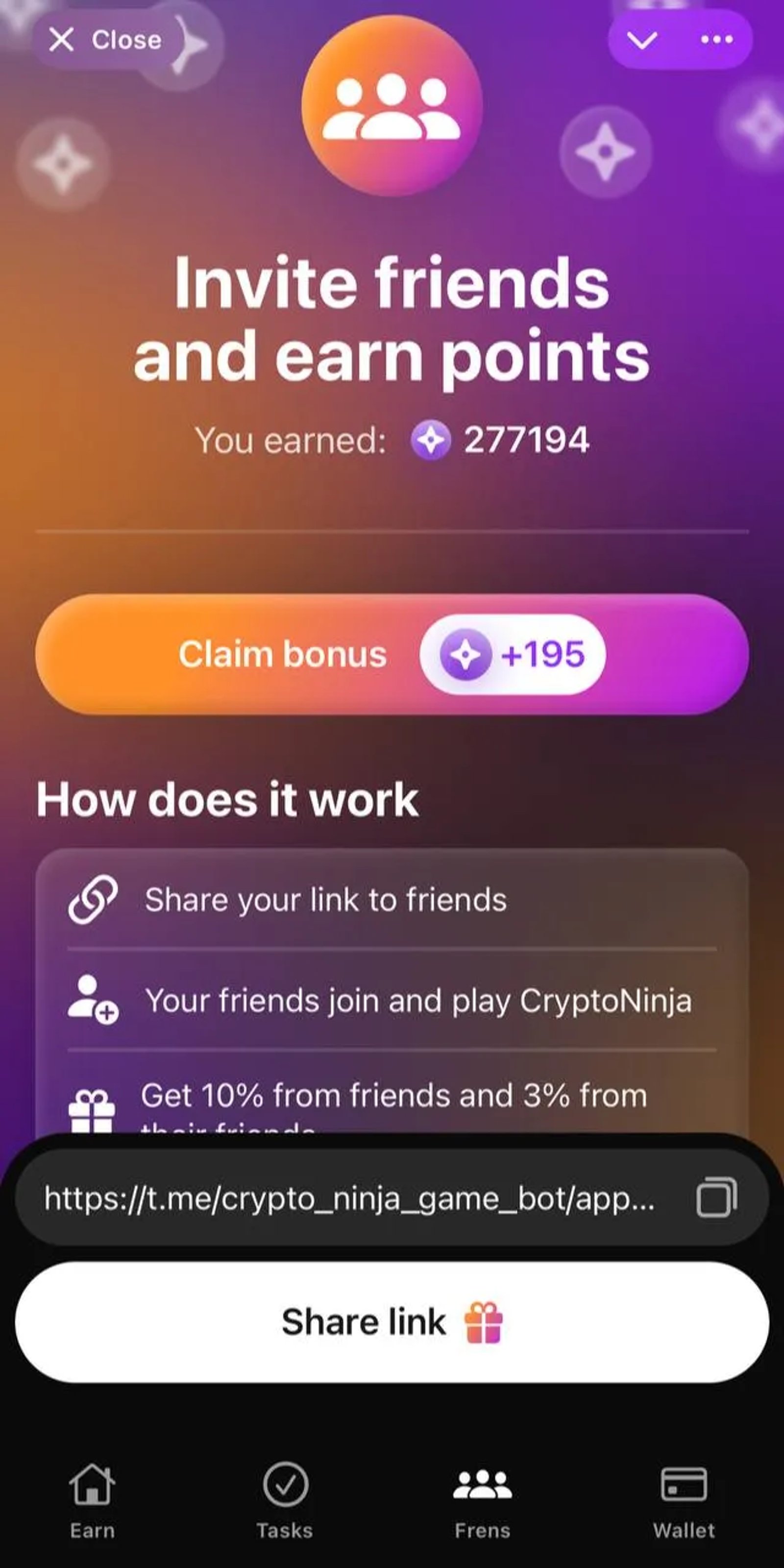 Crypto Ninja в Телеграм — скриншот 4