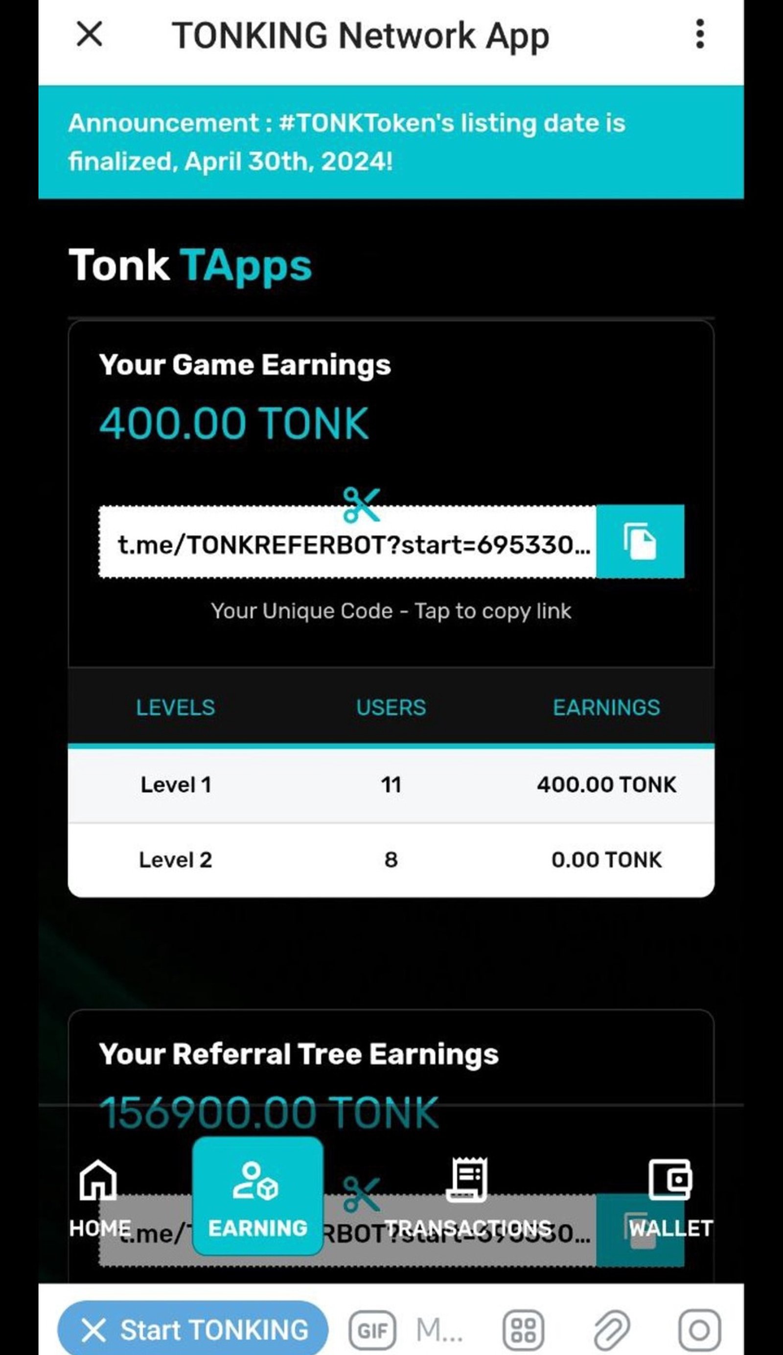 TONKING Network в Телеграм — скриншот 3
