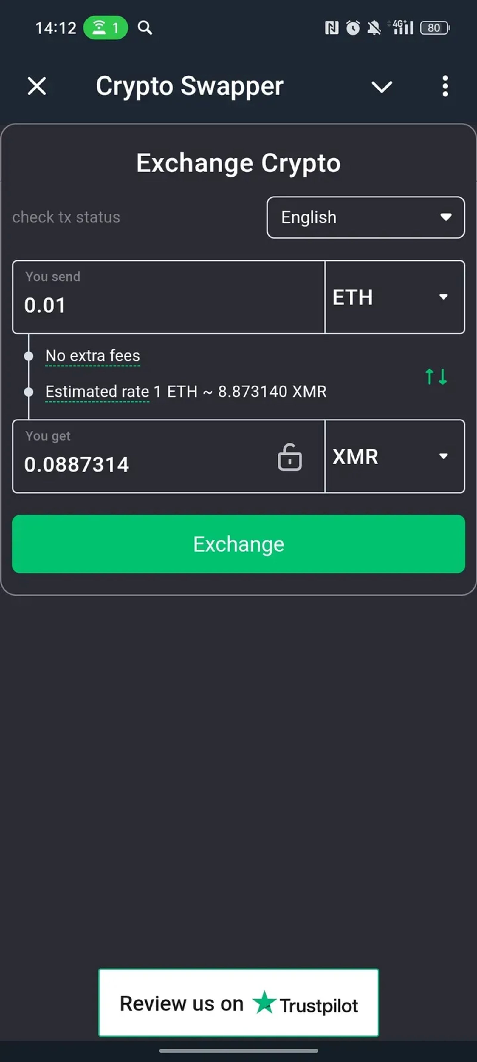 Crypto Swapper в Телеграм — скриншот 1