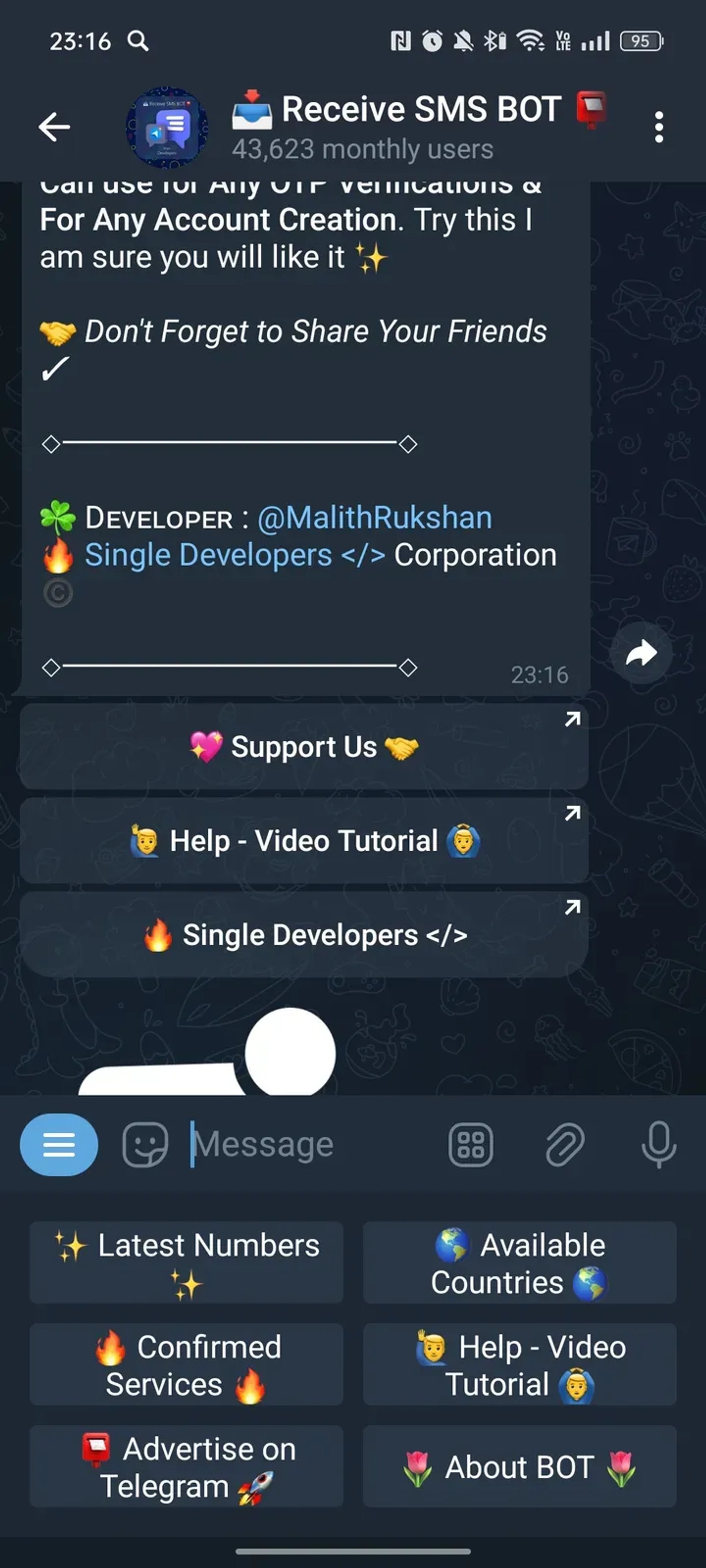 📥 Receive SMS BOT 📮 в Телеграм — скриншот 3