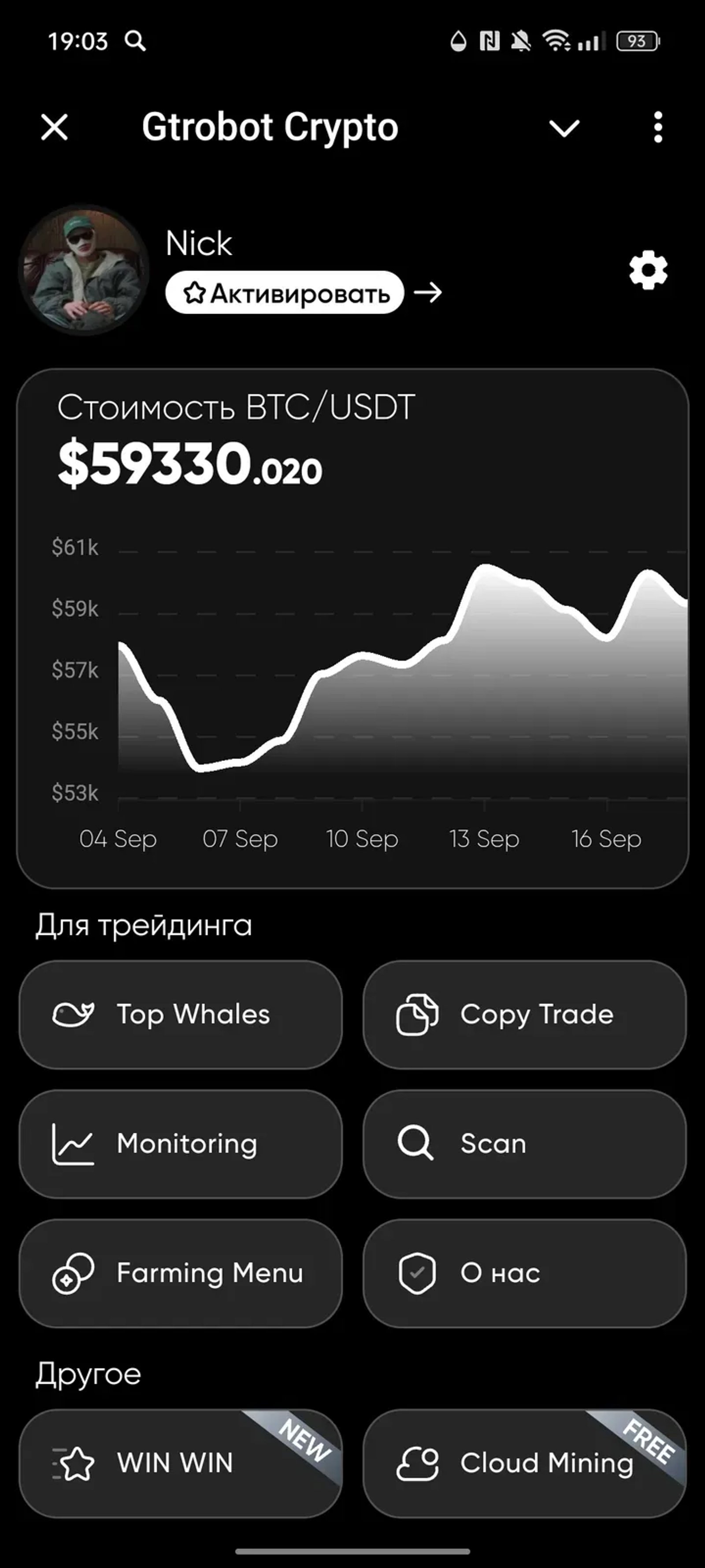 Gtrobot Crypto в Телеграм — скриншот 1