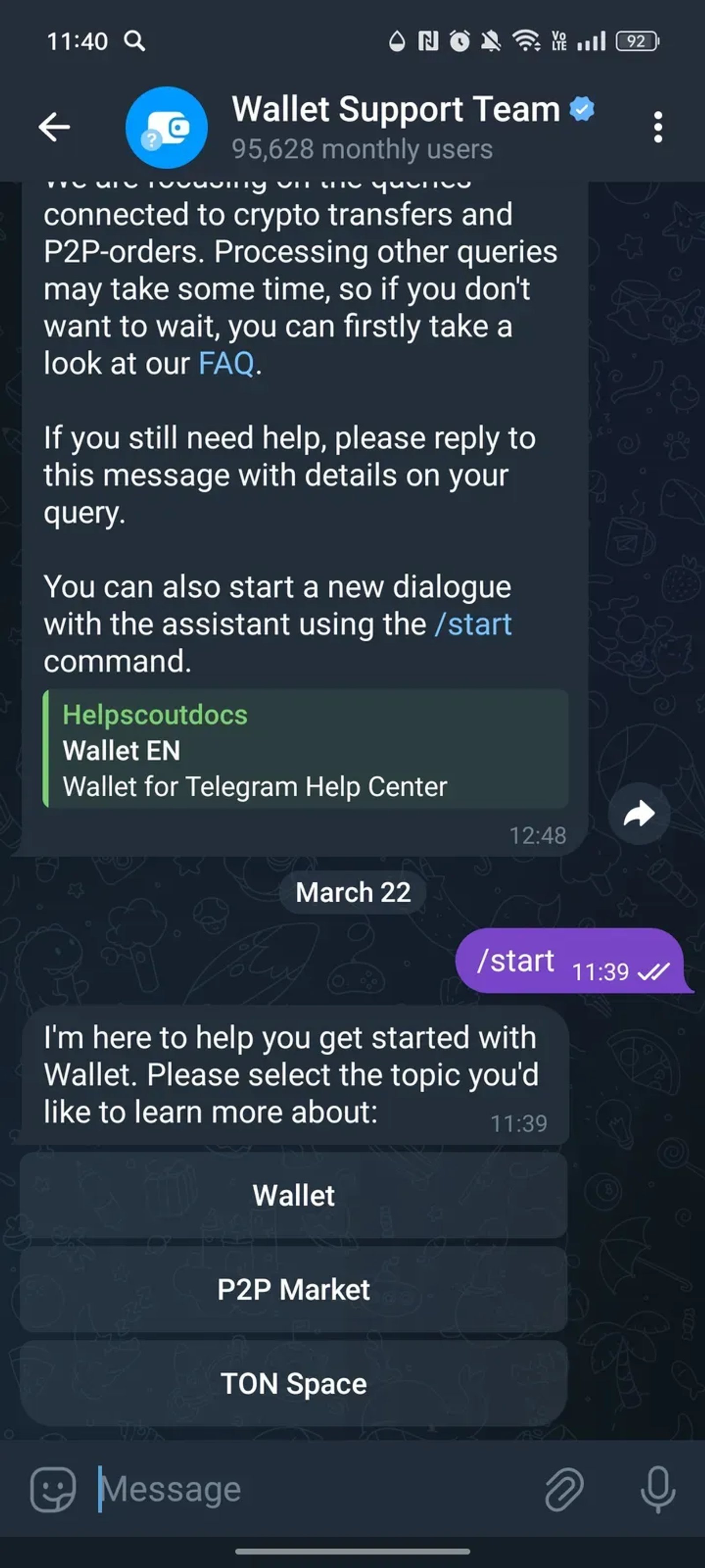 Wallet Support Team в Телеграм — скриншот 2