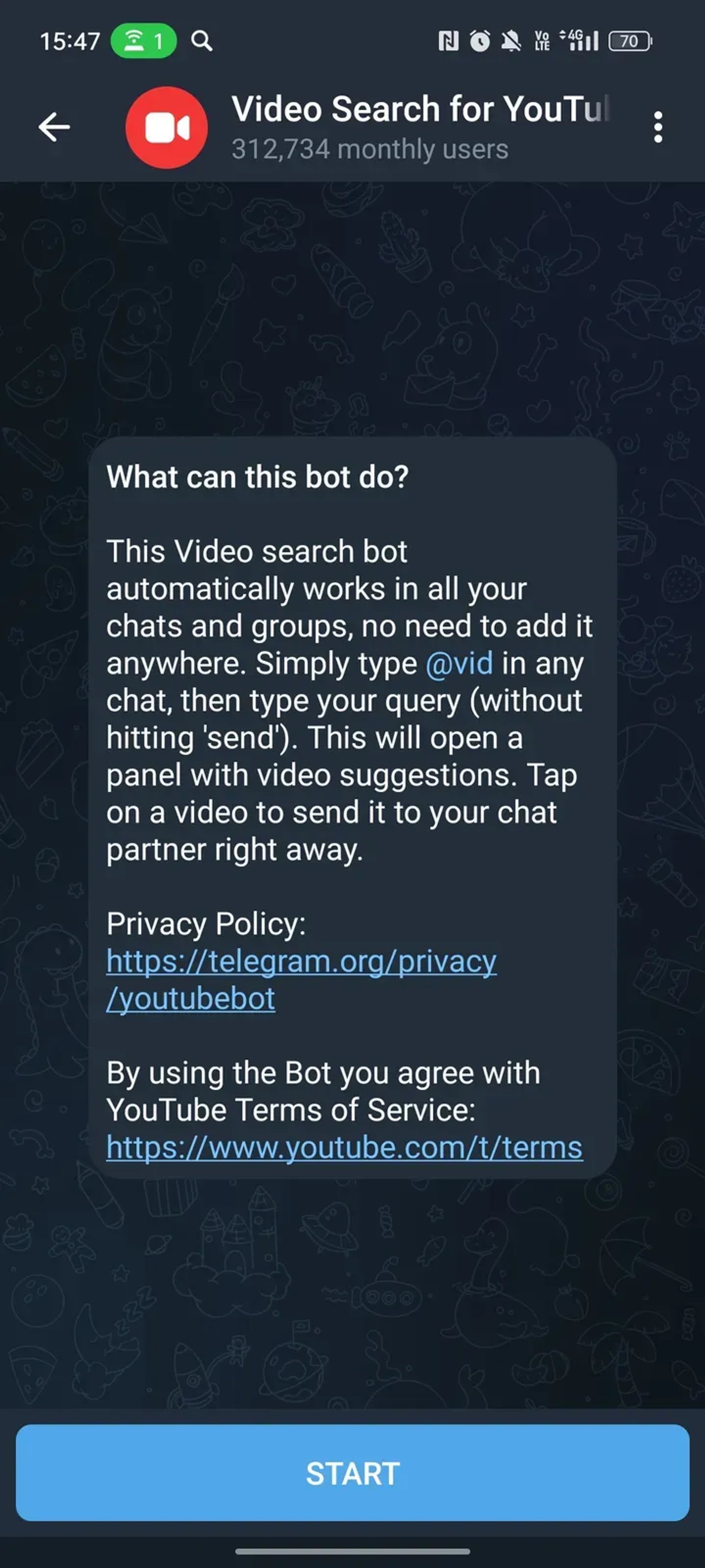 Video Search for YouTube в Телеграм — скриншот 1