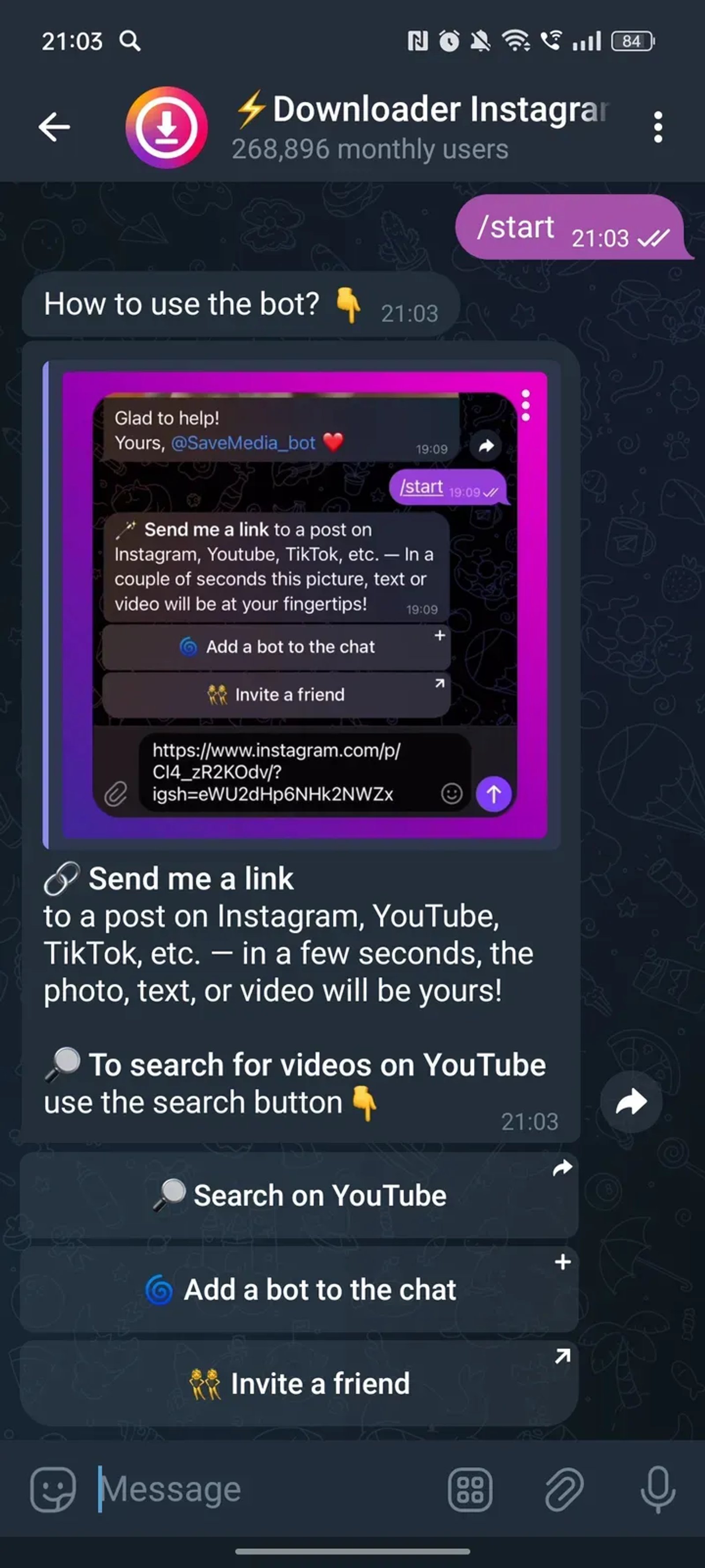 ⚡️Downloader Instagram, TikTok, Pinterest в Телеграм — скриншот 1