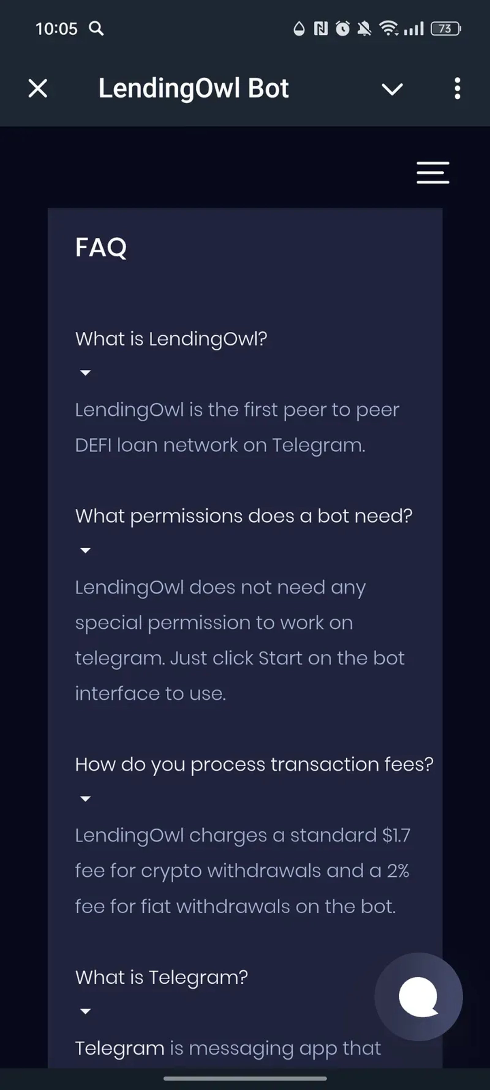 LendingOwl Bot в Телеграм — скриншот 3