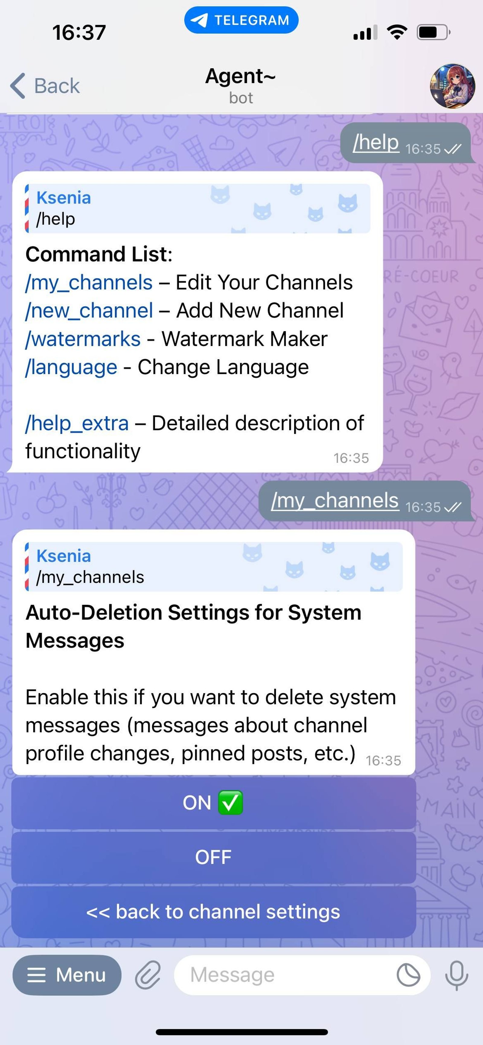 Agent~ Telegram Screenshot 3