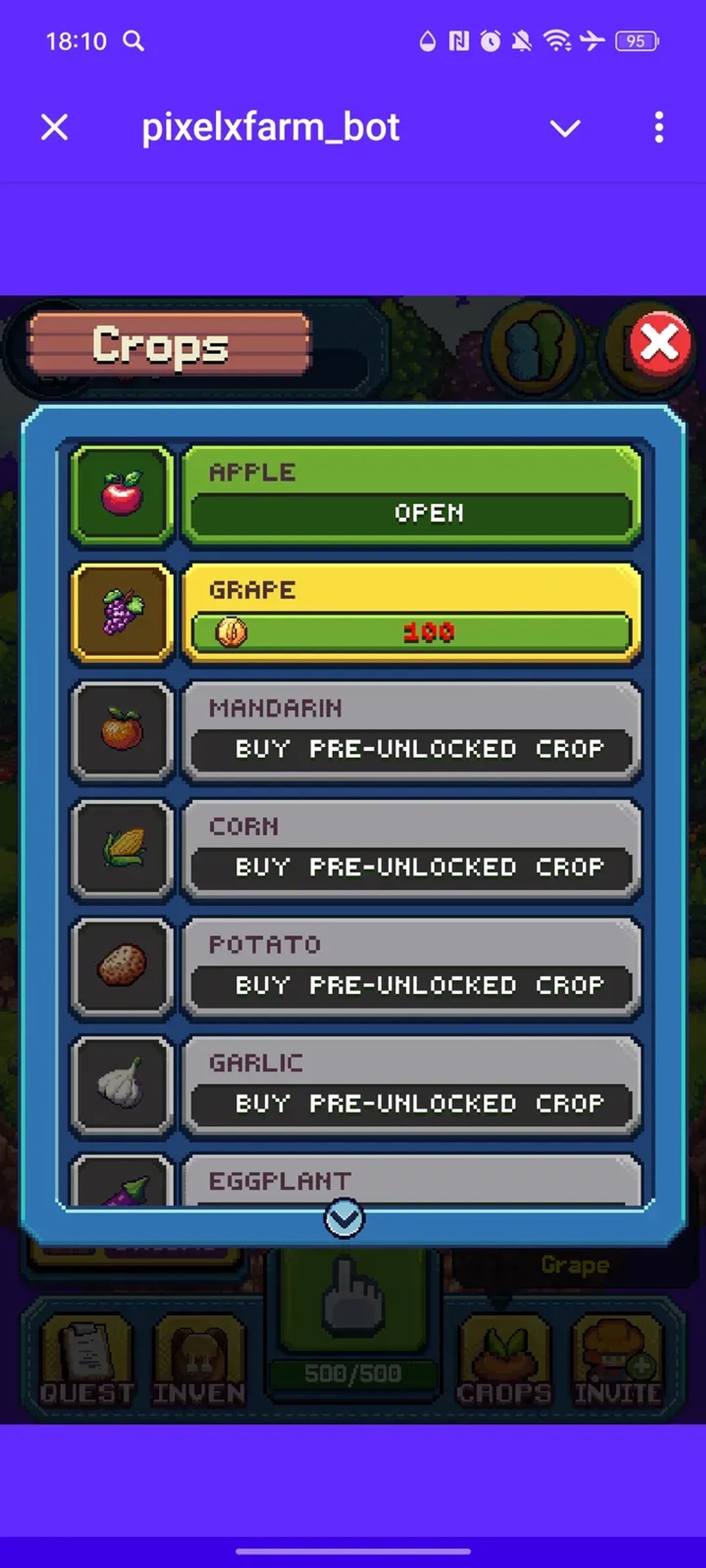 pixelxfarm_bot в Телеграм — скриншот 2