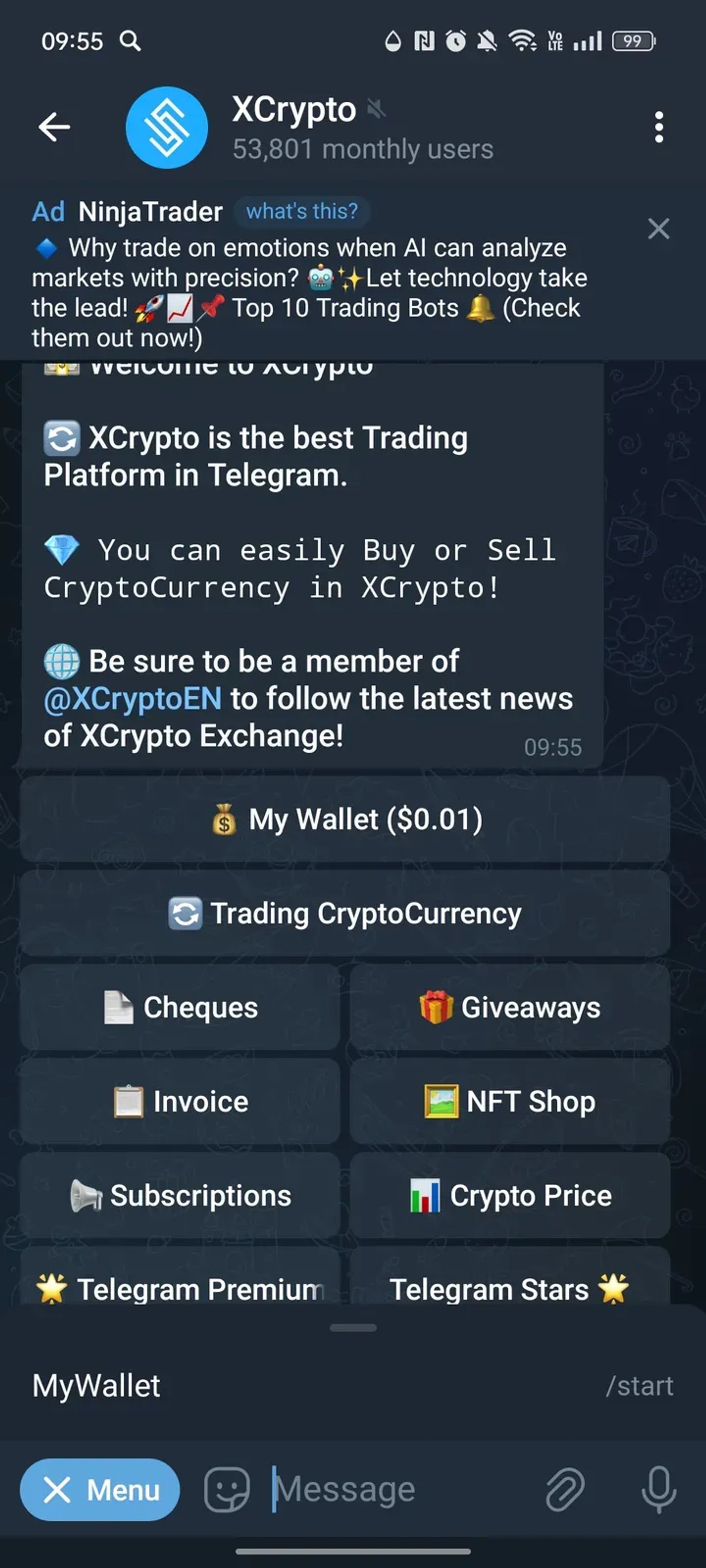 XCrypto в Telegram — скриншот 3