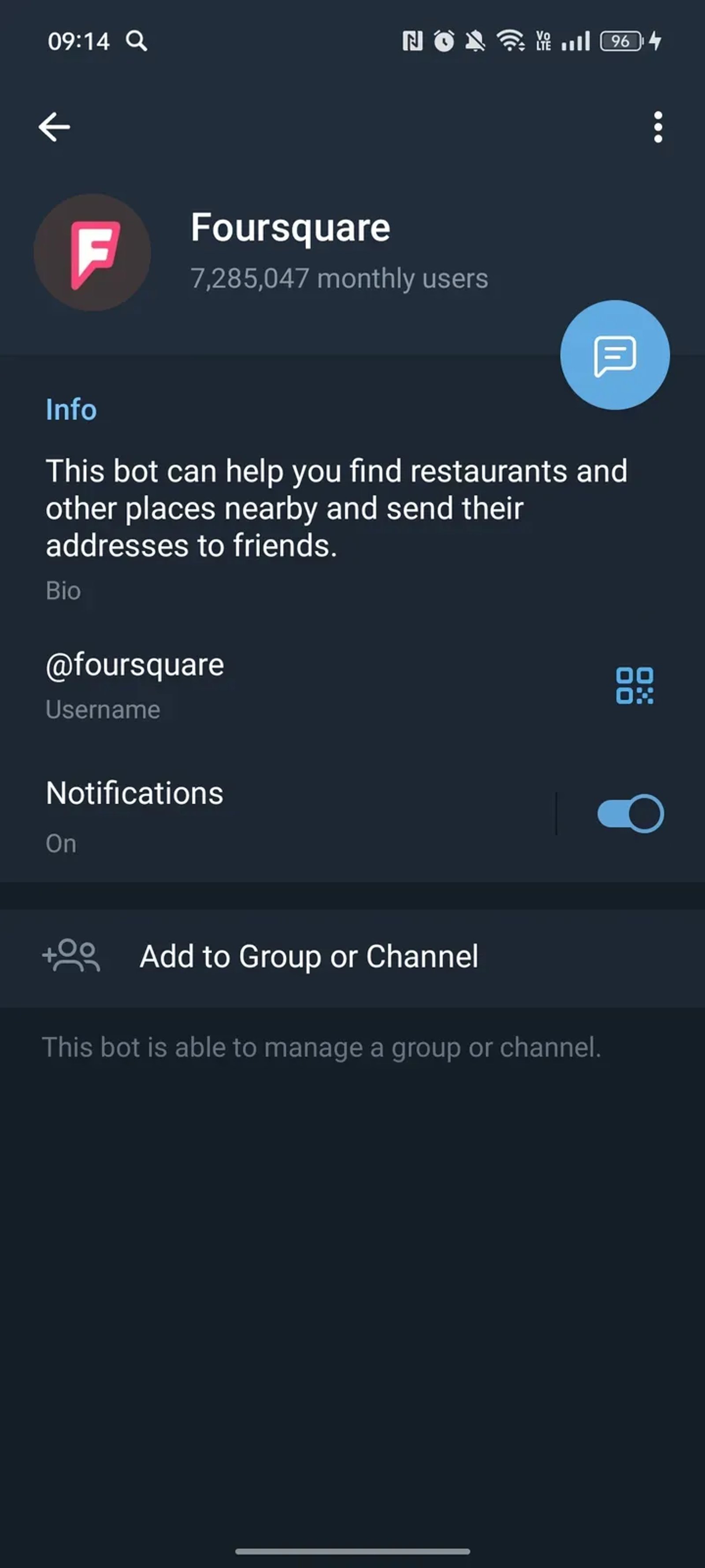 Foursquare в Телеграм — скриншот 3