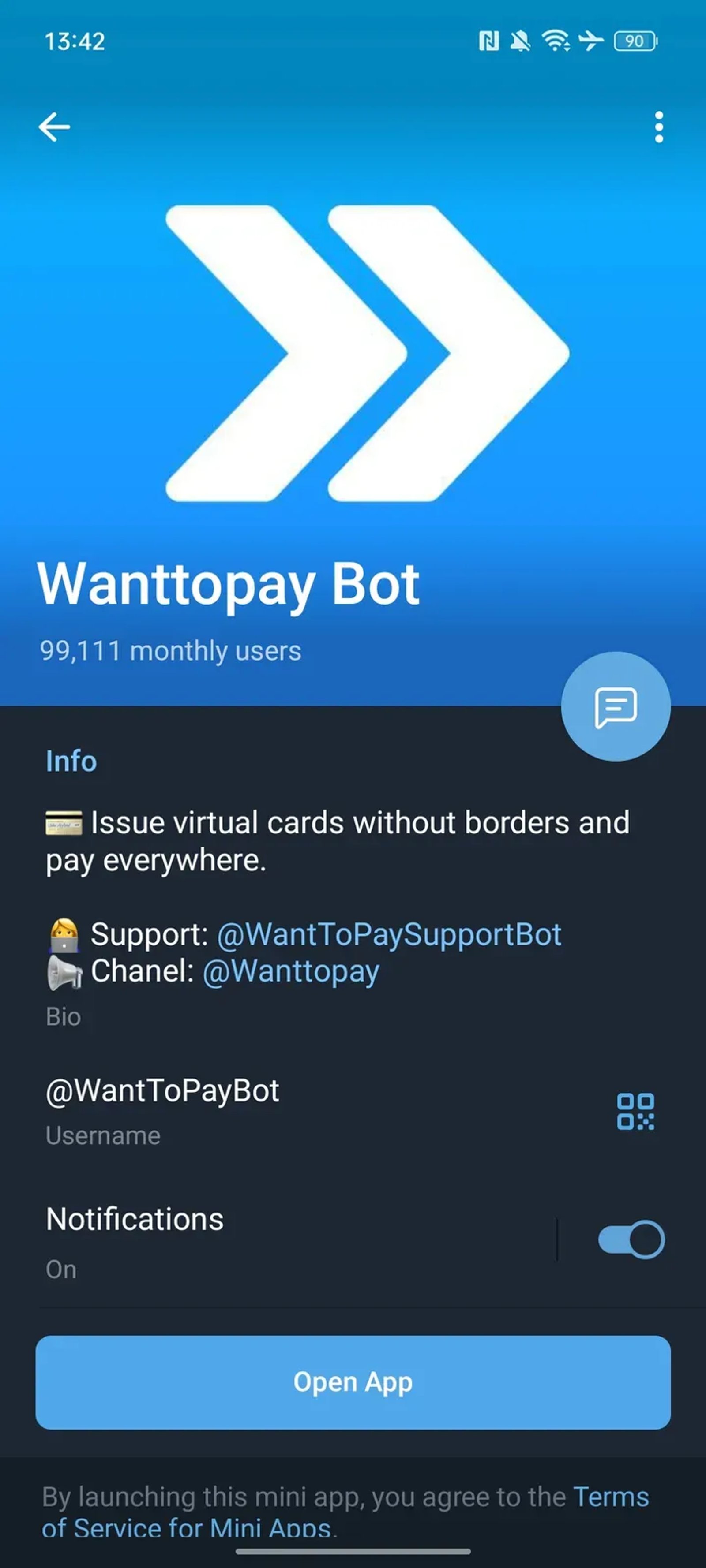 Wanttopay Bot в Телеграм — скриншот 4