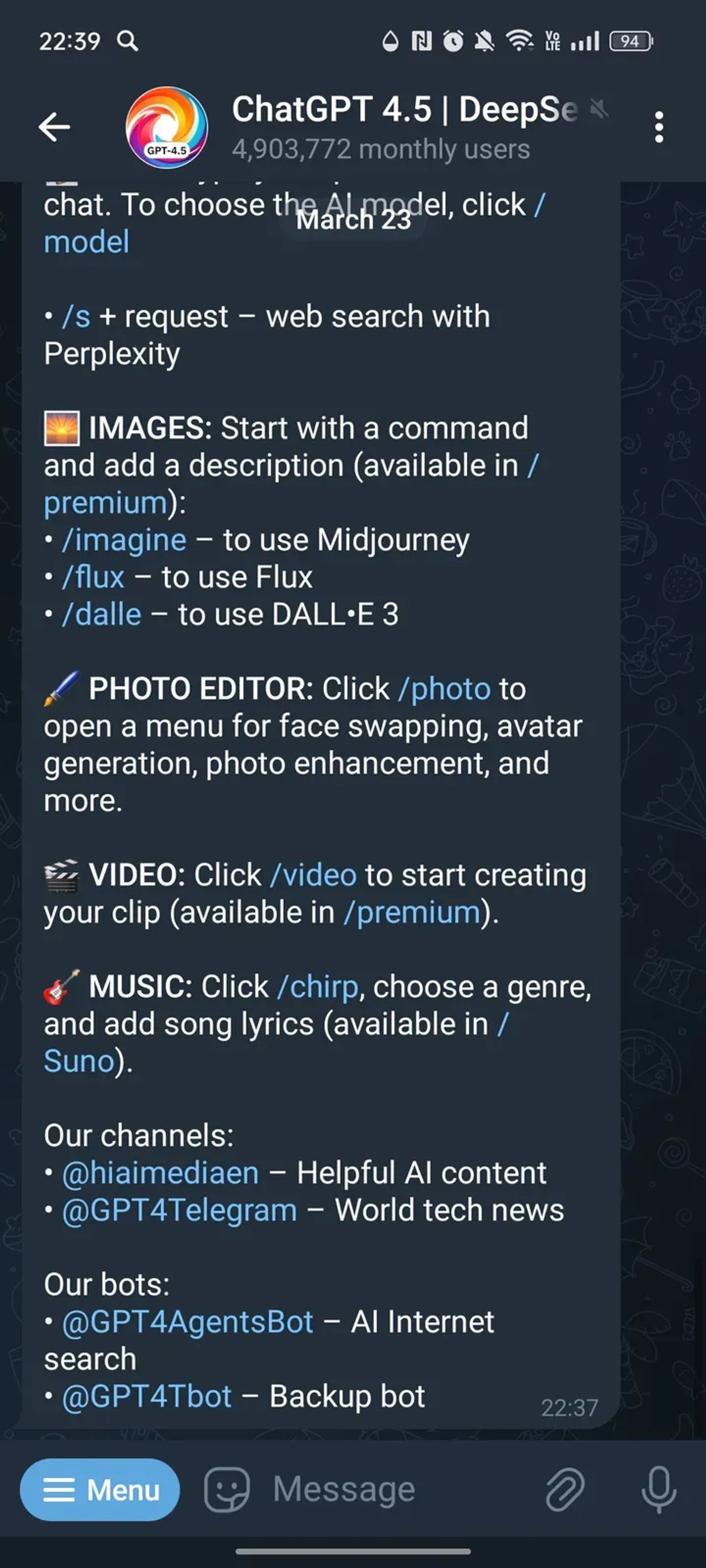 ChatGPT 4.5 | DeepSeek | Midjourney в Телеграм — скриншот 2