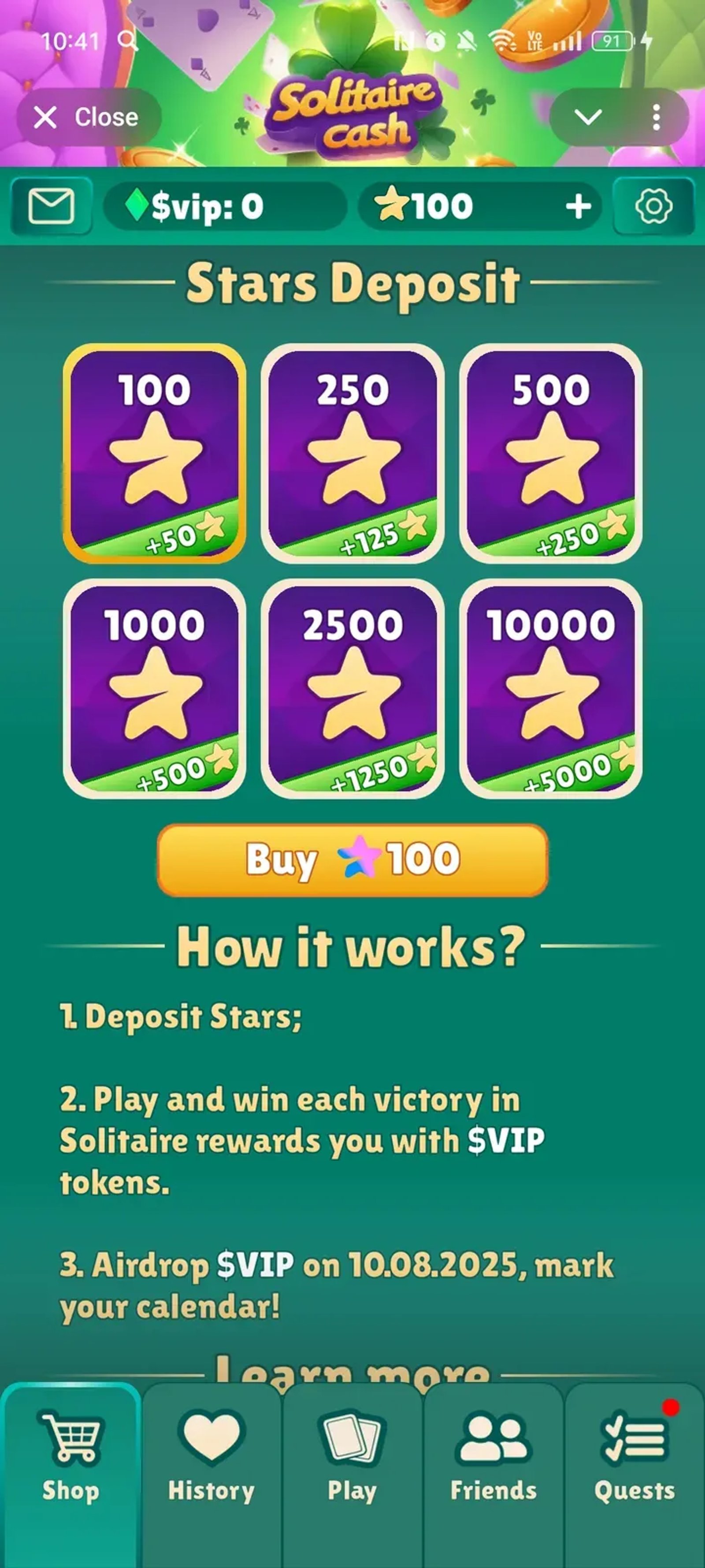 Solitaire $VIP в Телеграм — скриншот 3