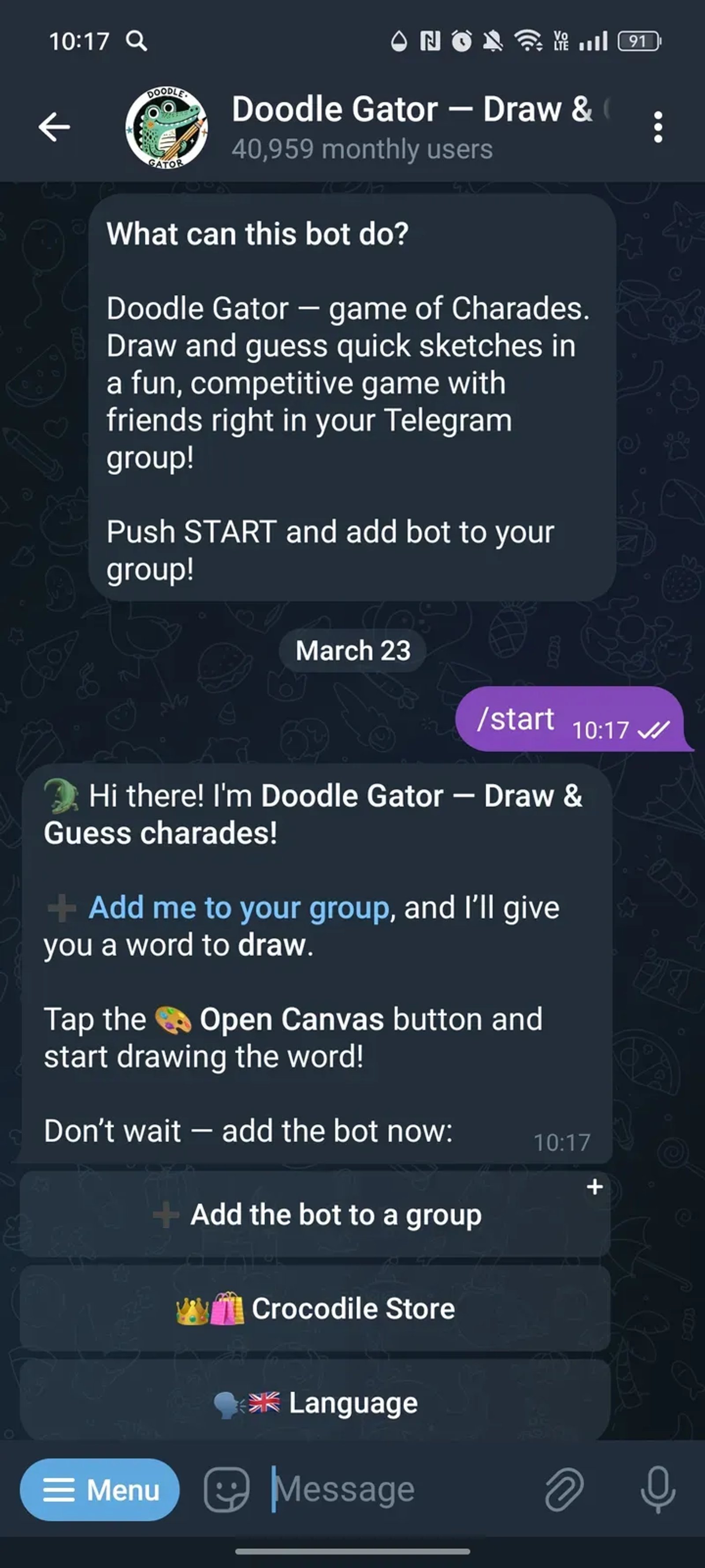 Doodle Gator — Draw & Guess charades в Телеграм — скриншот 1
